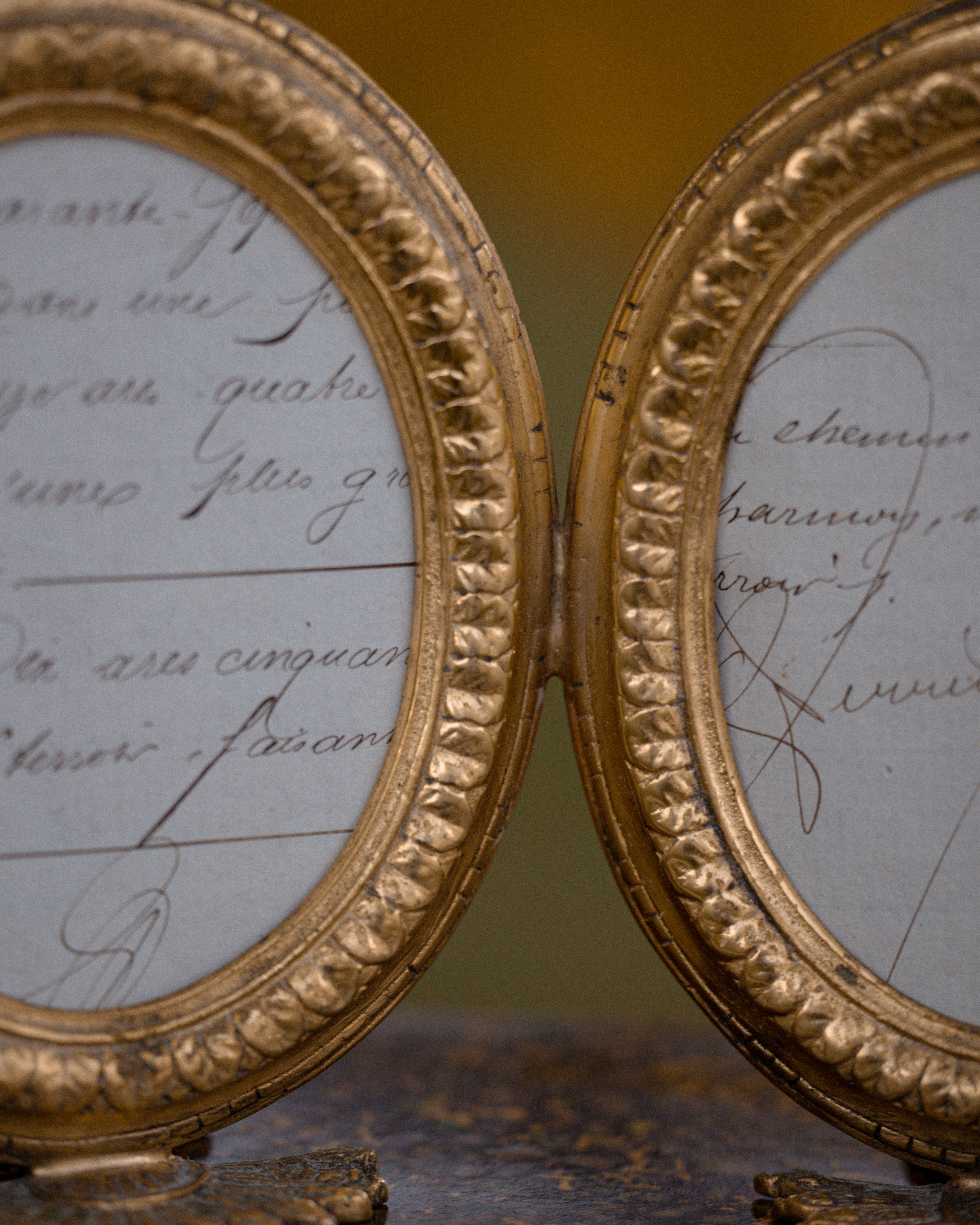 Rare Antique French Brass Double Footed Frame