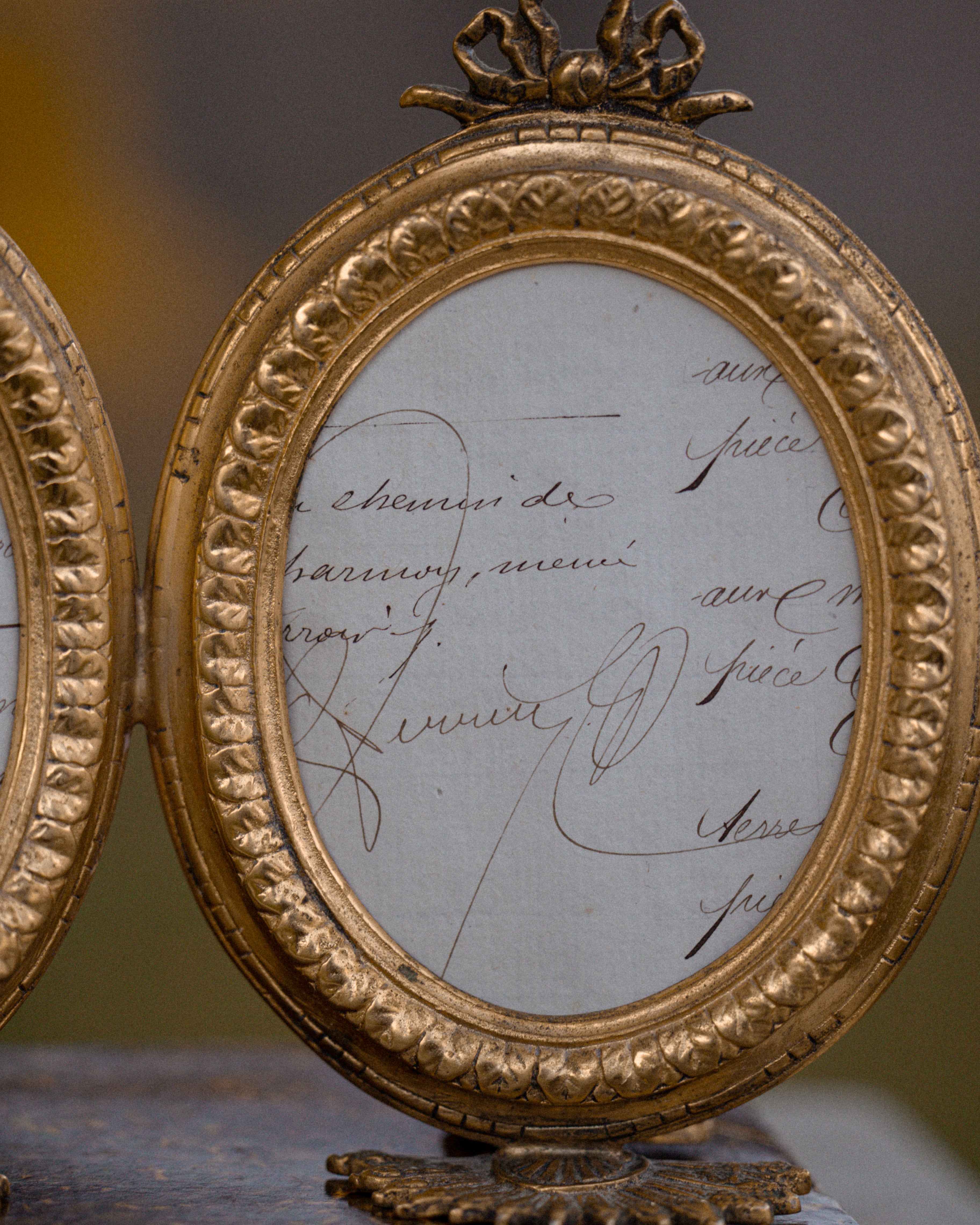 Rare Antique French Brass Double Footed Frame