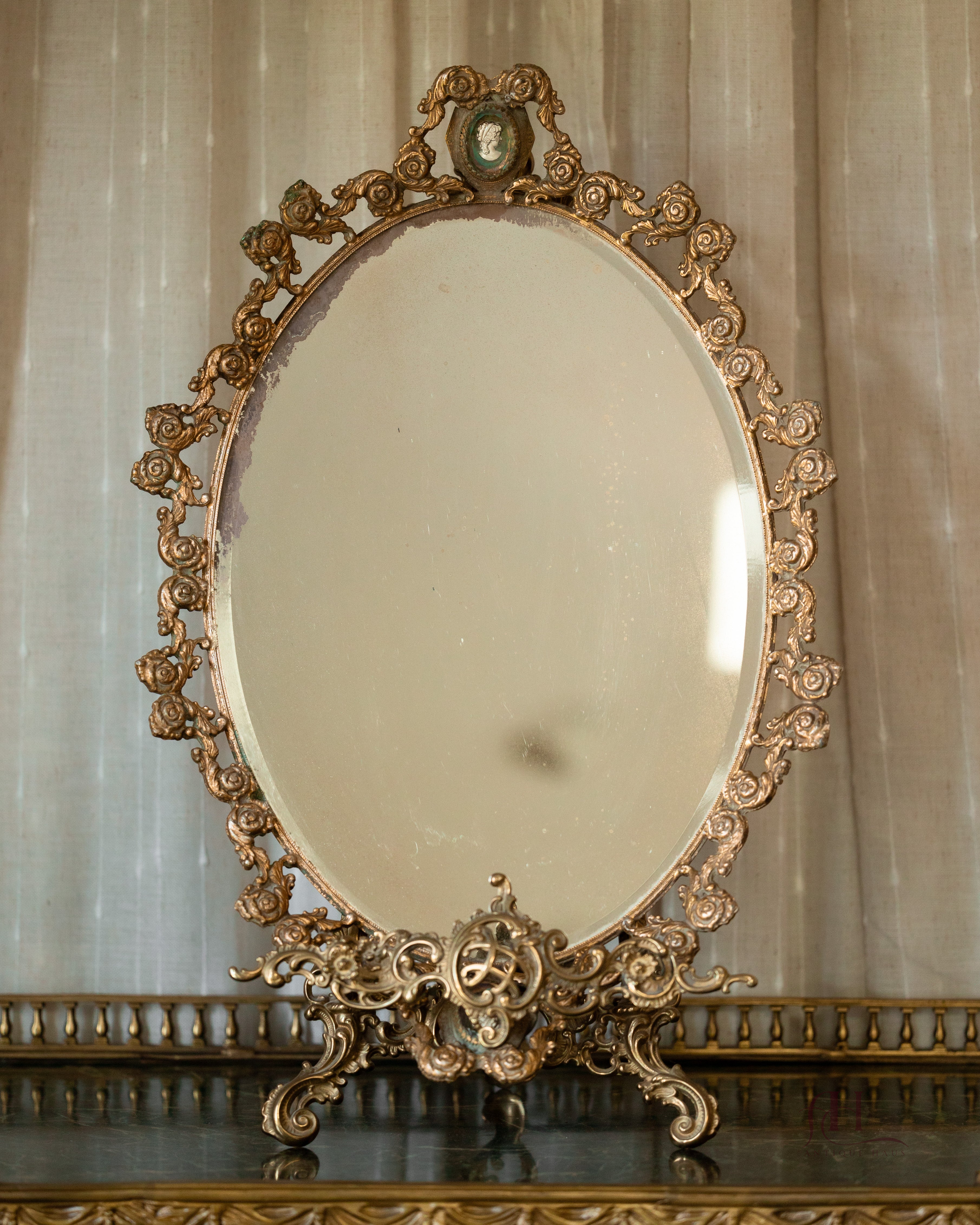French Rococo Style Vanity Mirror with Intaglio Medallions