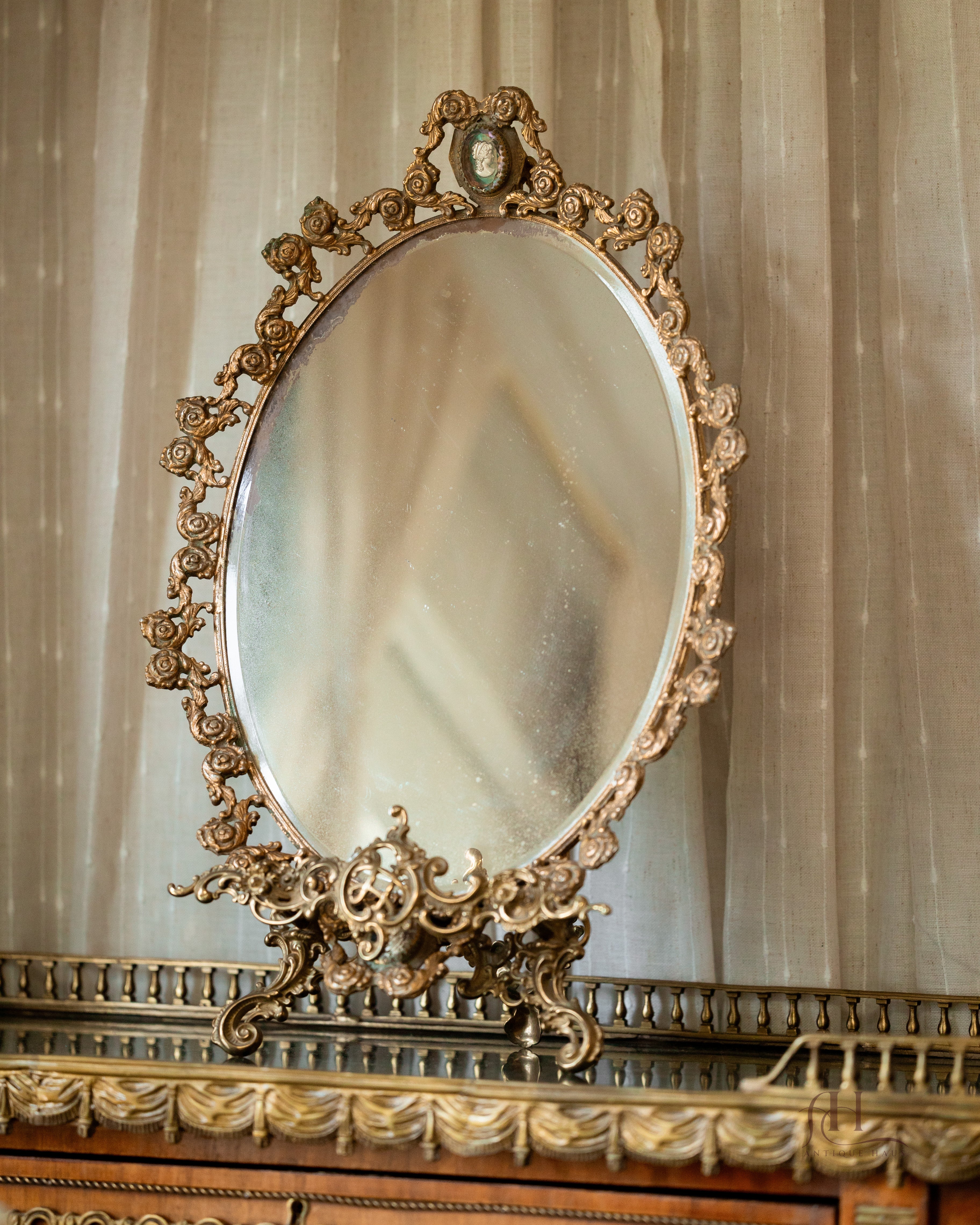 French Rococo Style Vanity Mirror with Intaglio Medallions