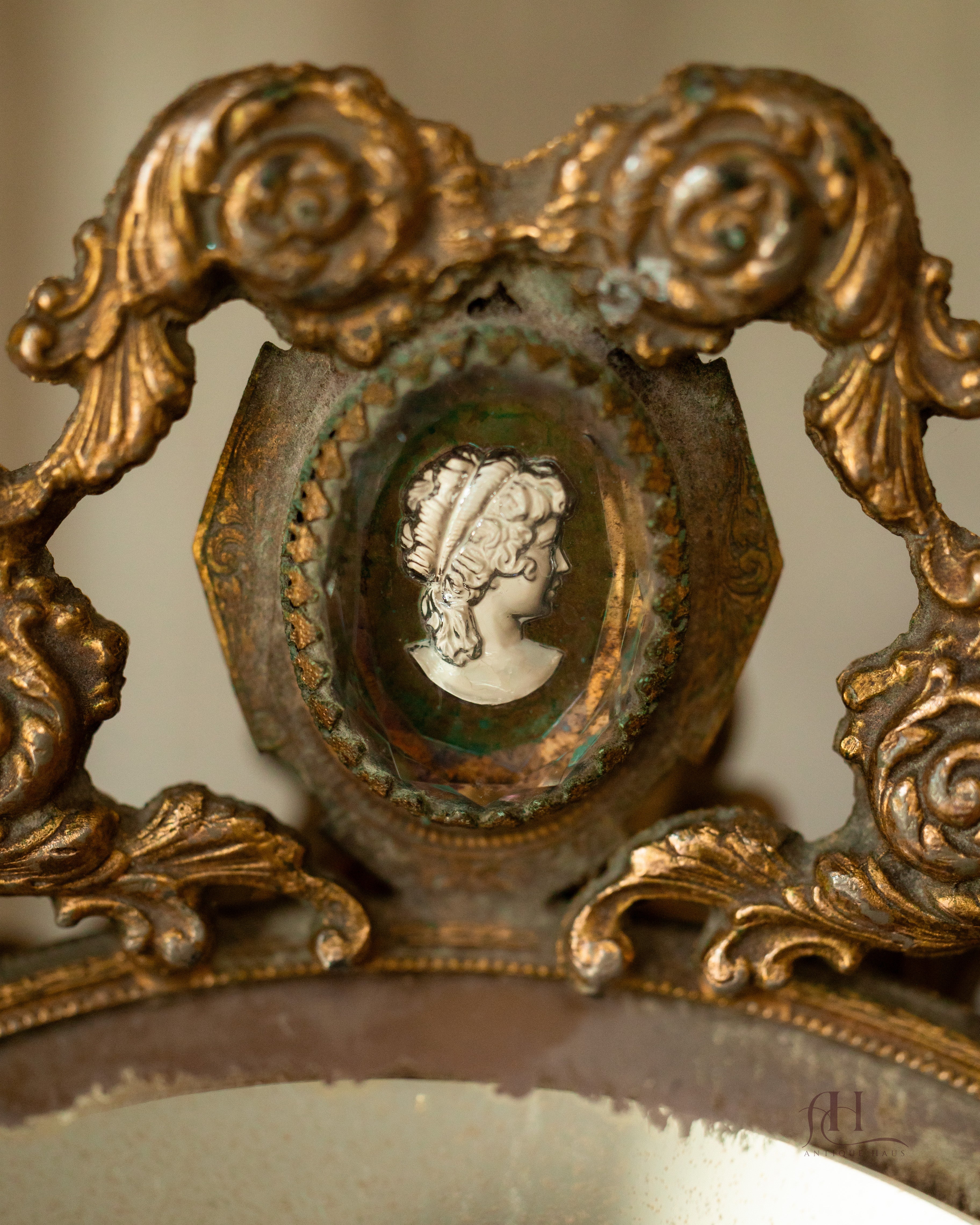 French Rococo Style Vanity Mirror with Intaglio Medallions