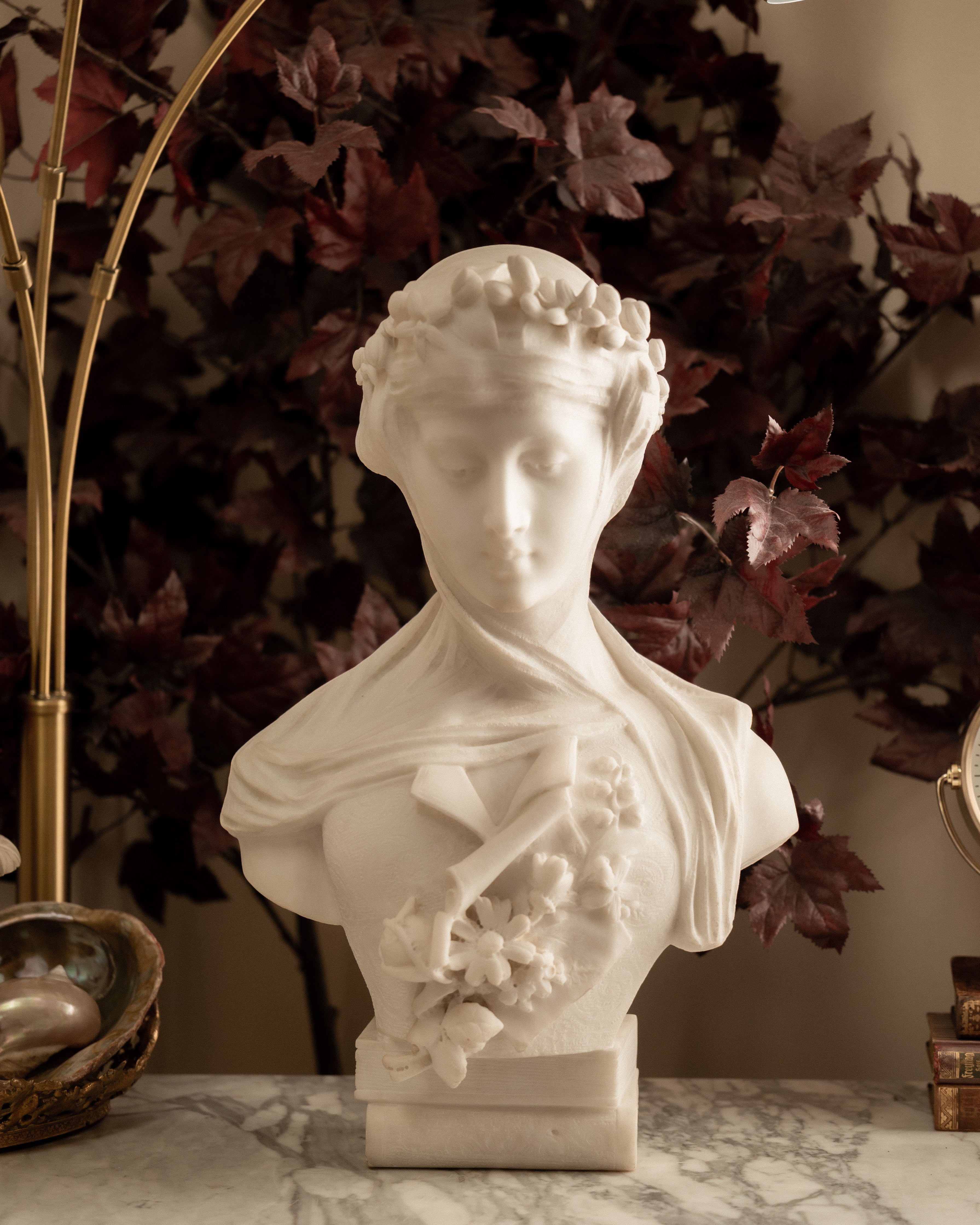 Italian Carrara Marble Bust of a Veiled Woman