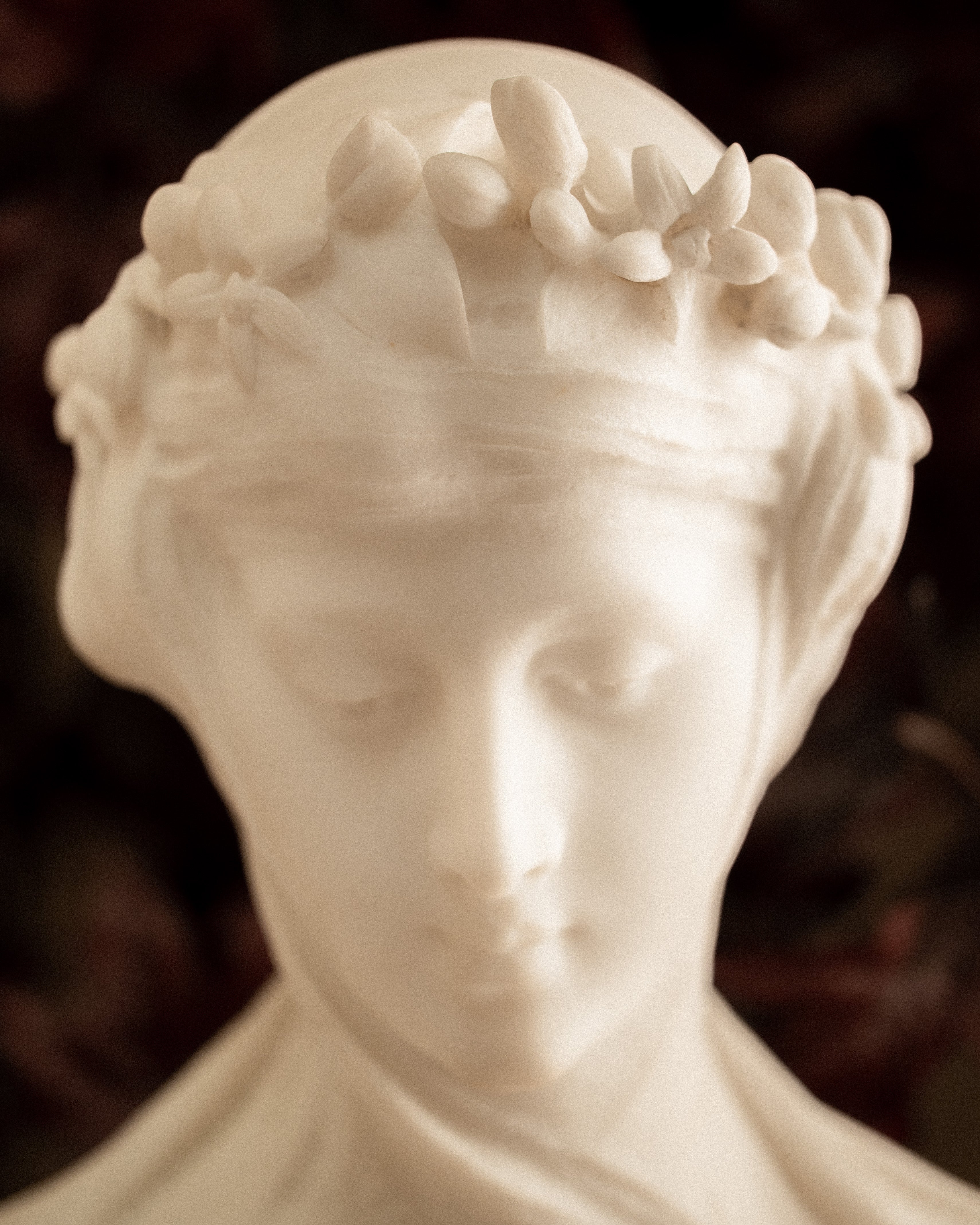 Italian Carrara Marble Bust of a Veiled Woman