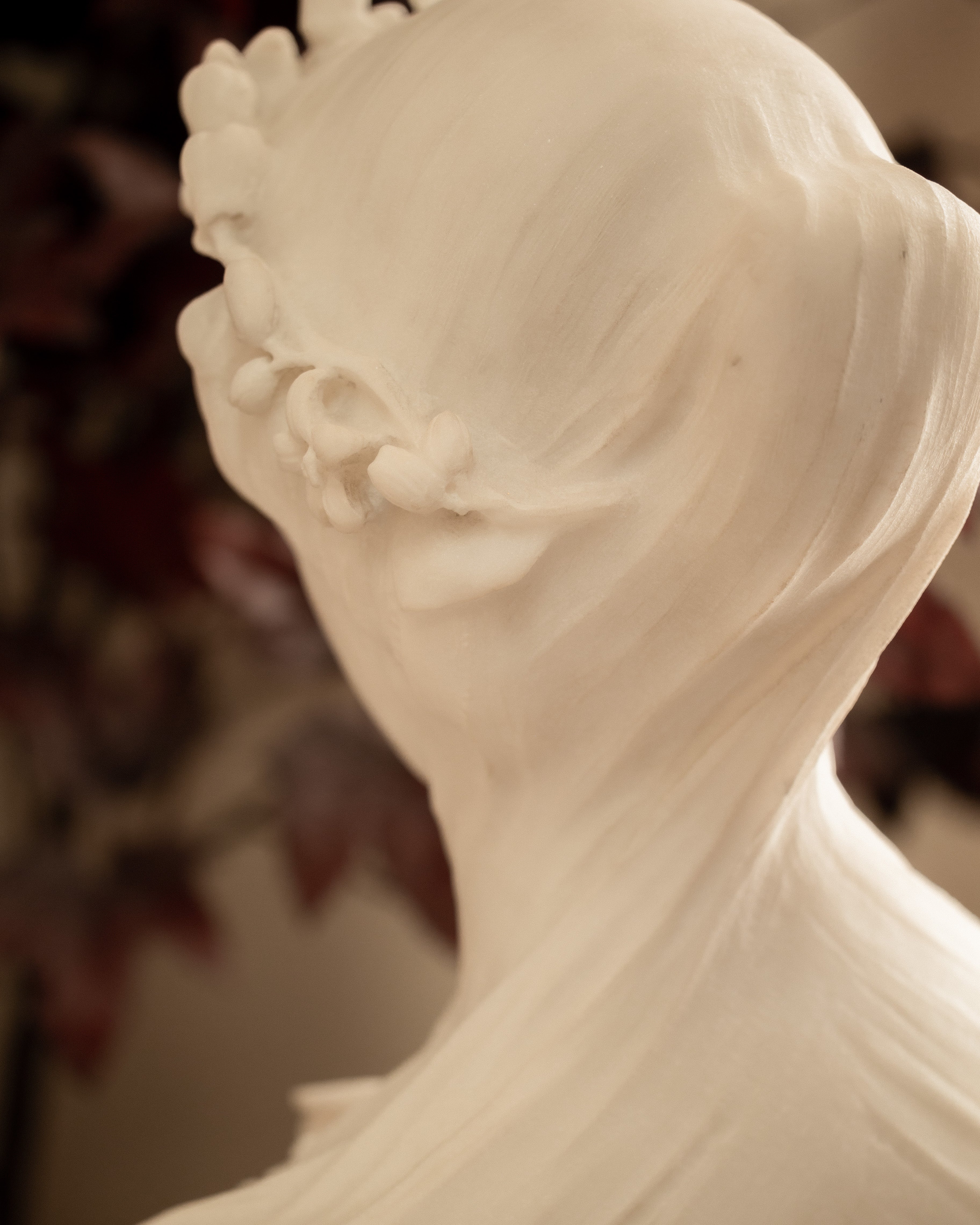 Italian Carrara Marble Bust of a Veiled Woman