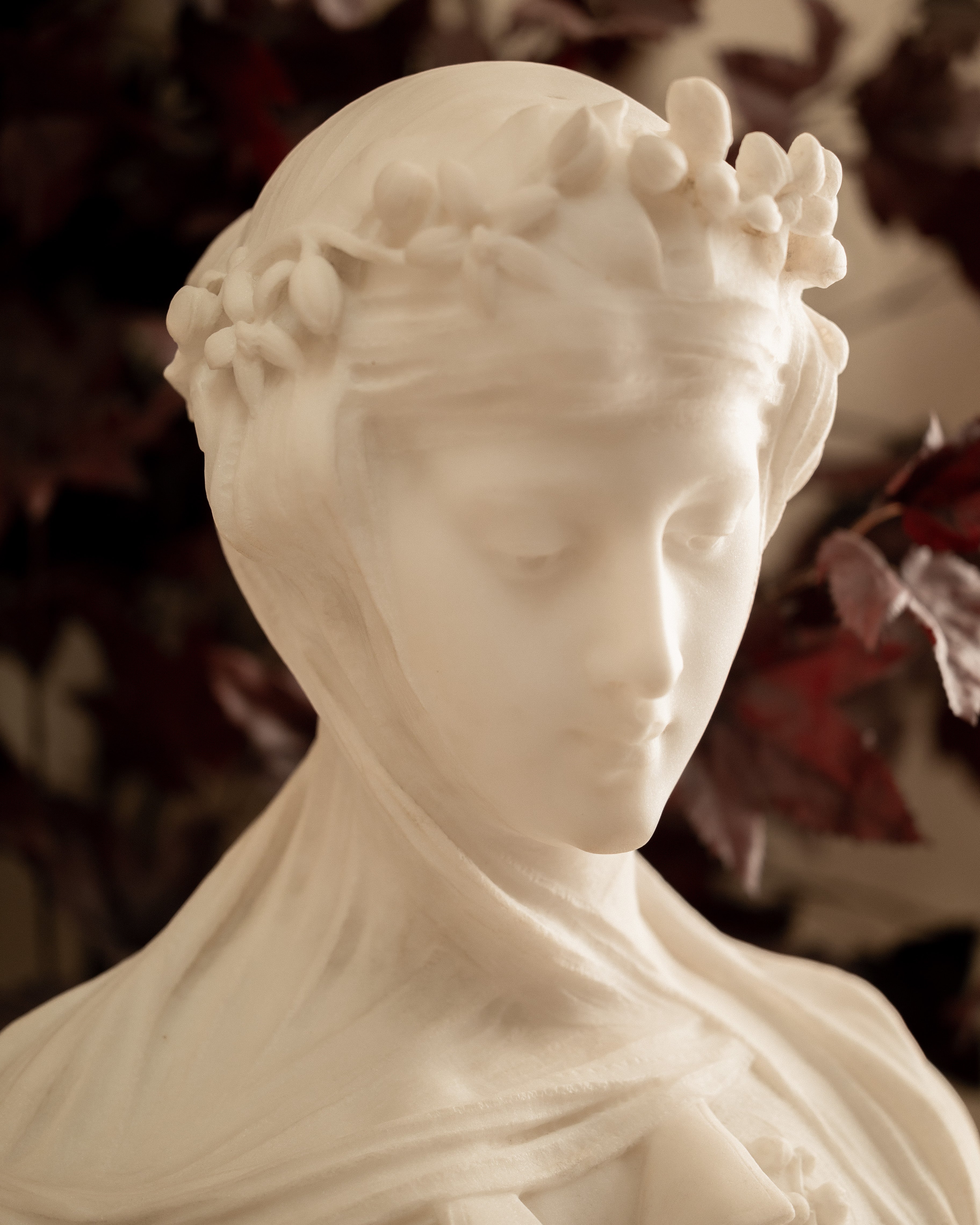 Italian Carrara Marble Bust of a Veiled Woman