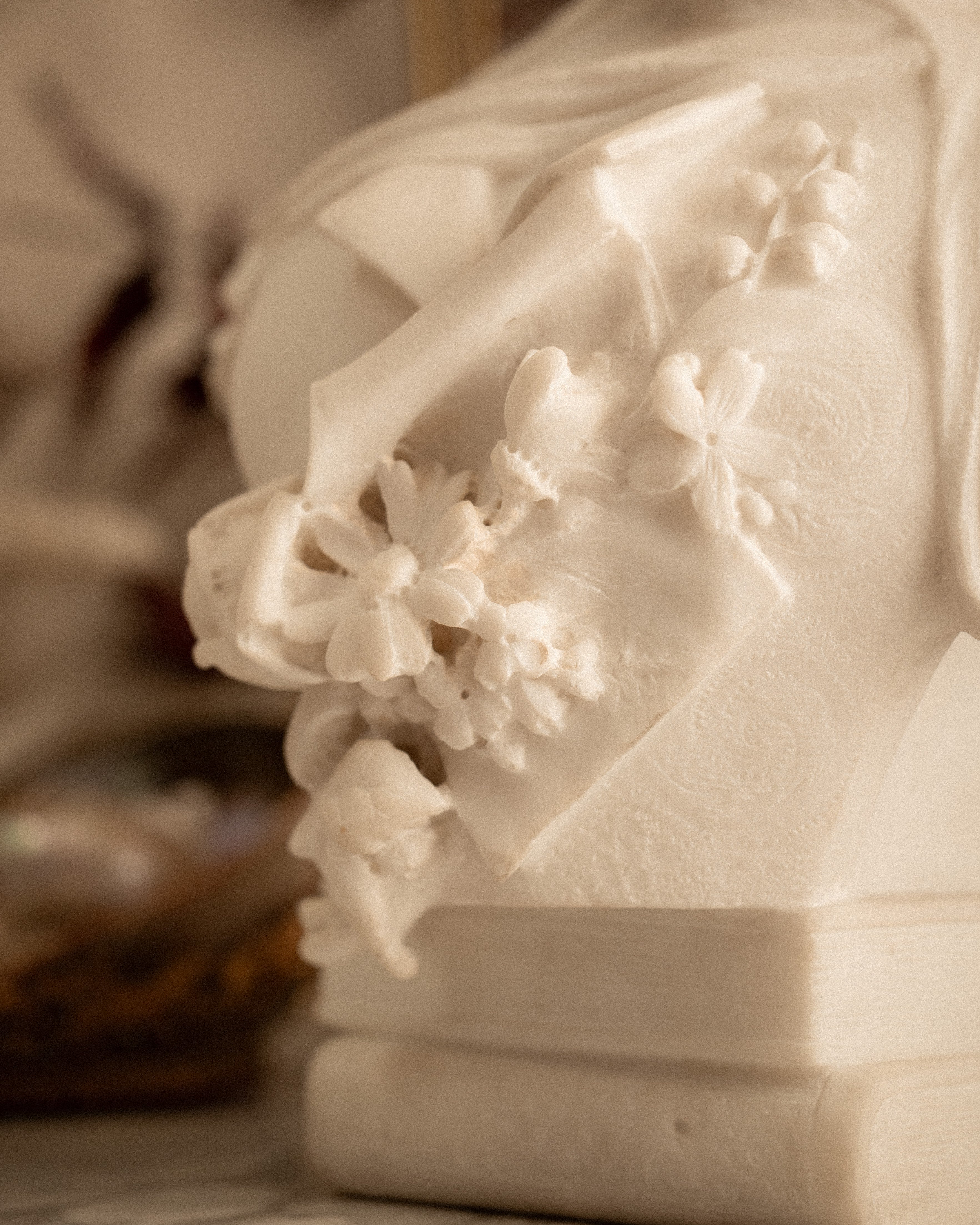 Italian Carrara Marble Bust of a Veiled Woman