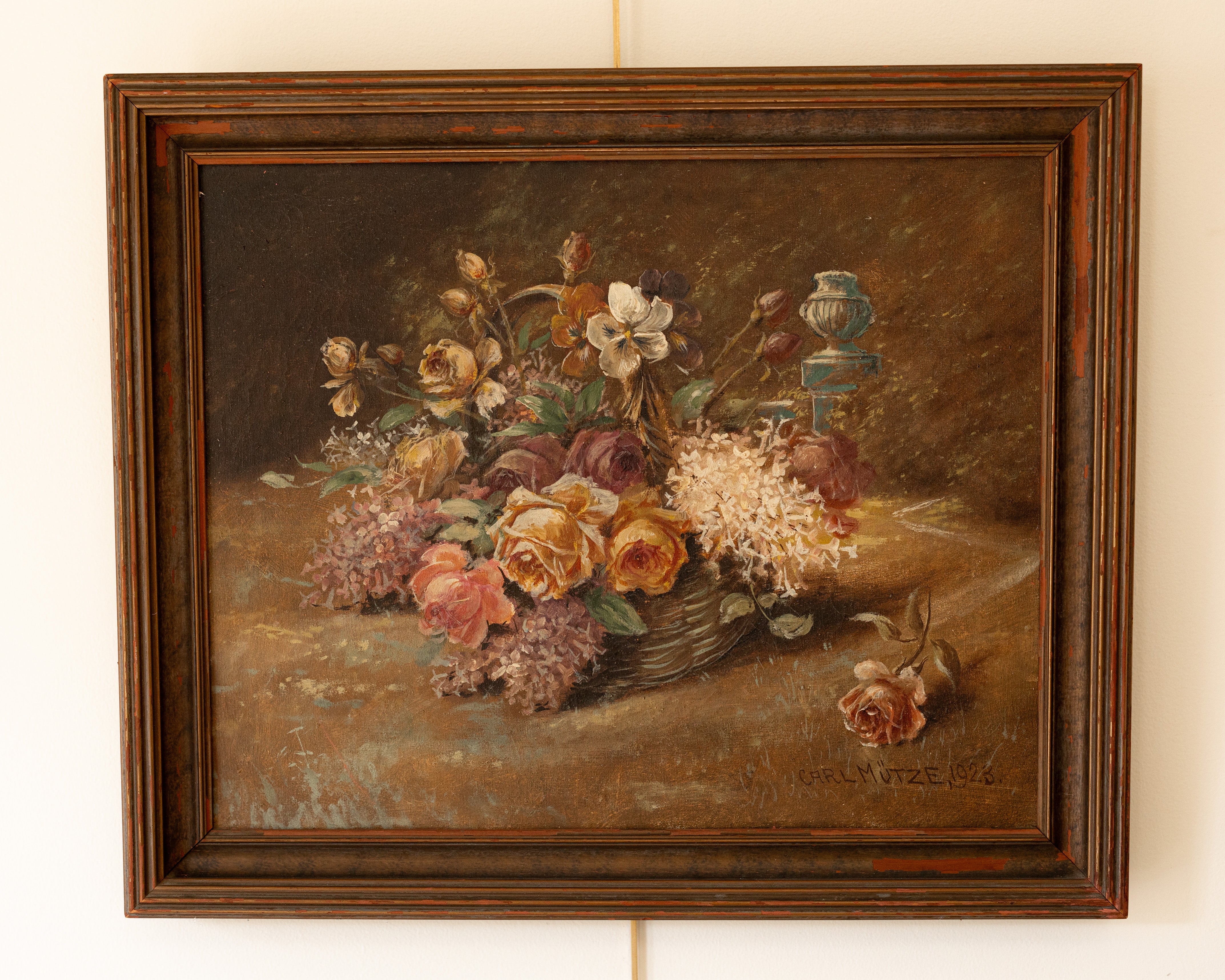 1924 Signed Floral Still Life Painting by Carl Mütze