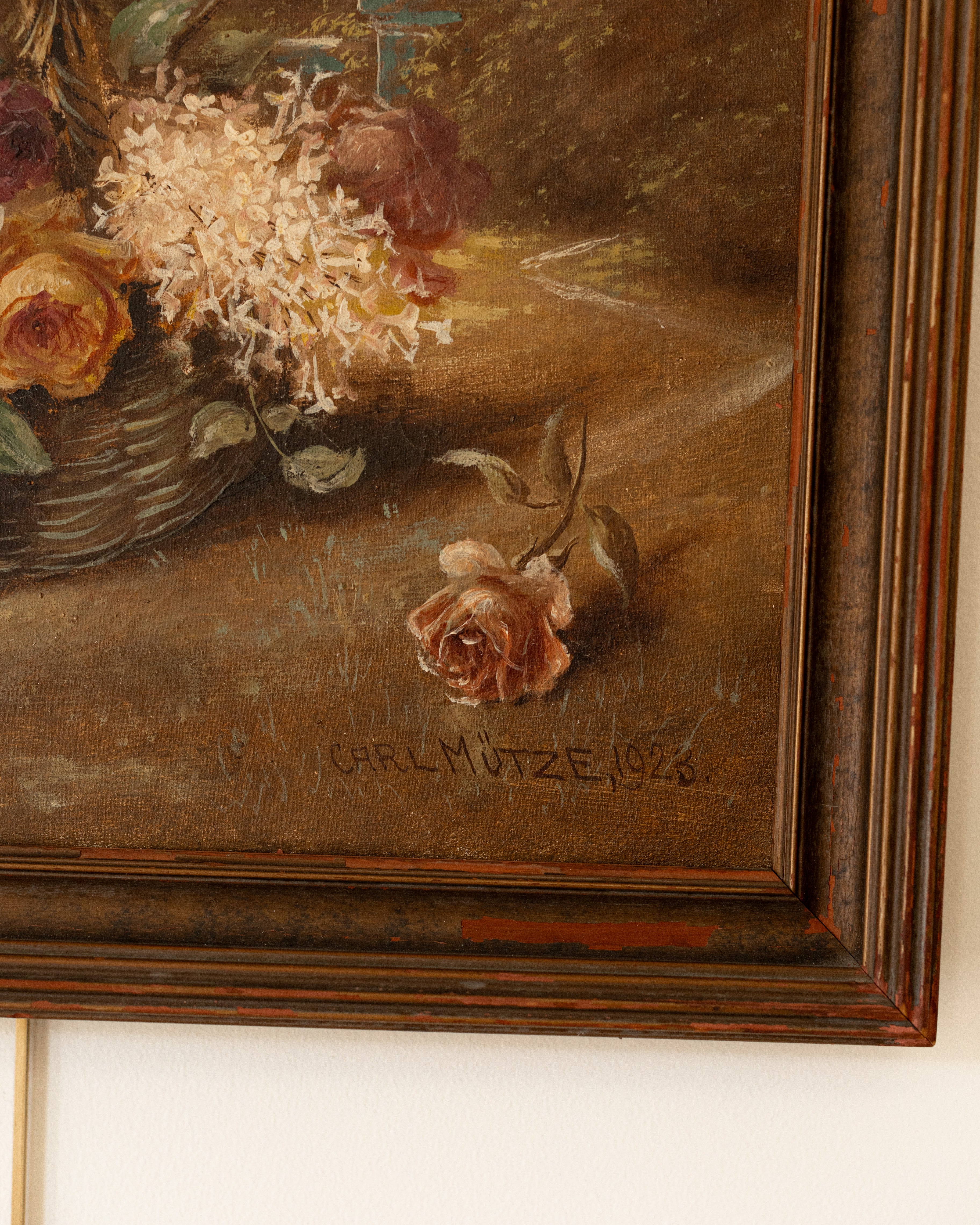 1924 Signed Floral Still Life Painting by Carl Mütze