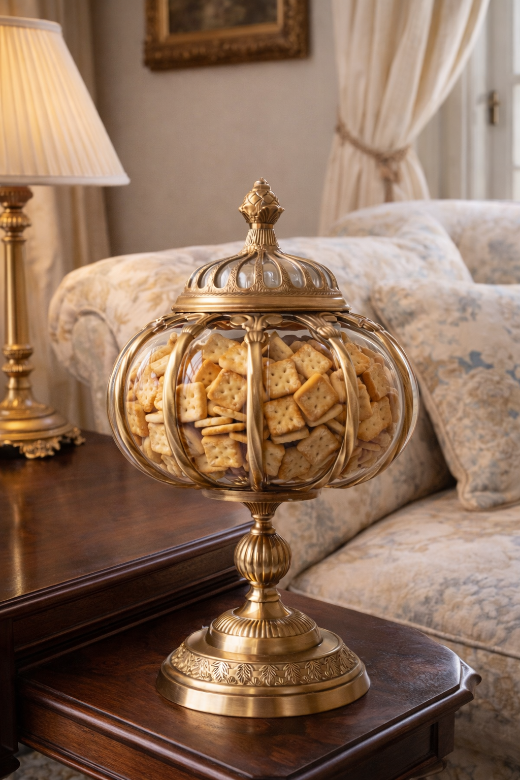 Large Pedestal Bubble Glass Jar