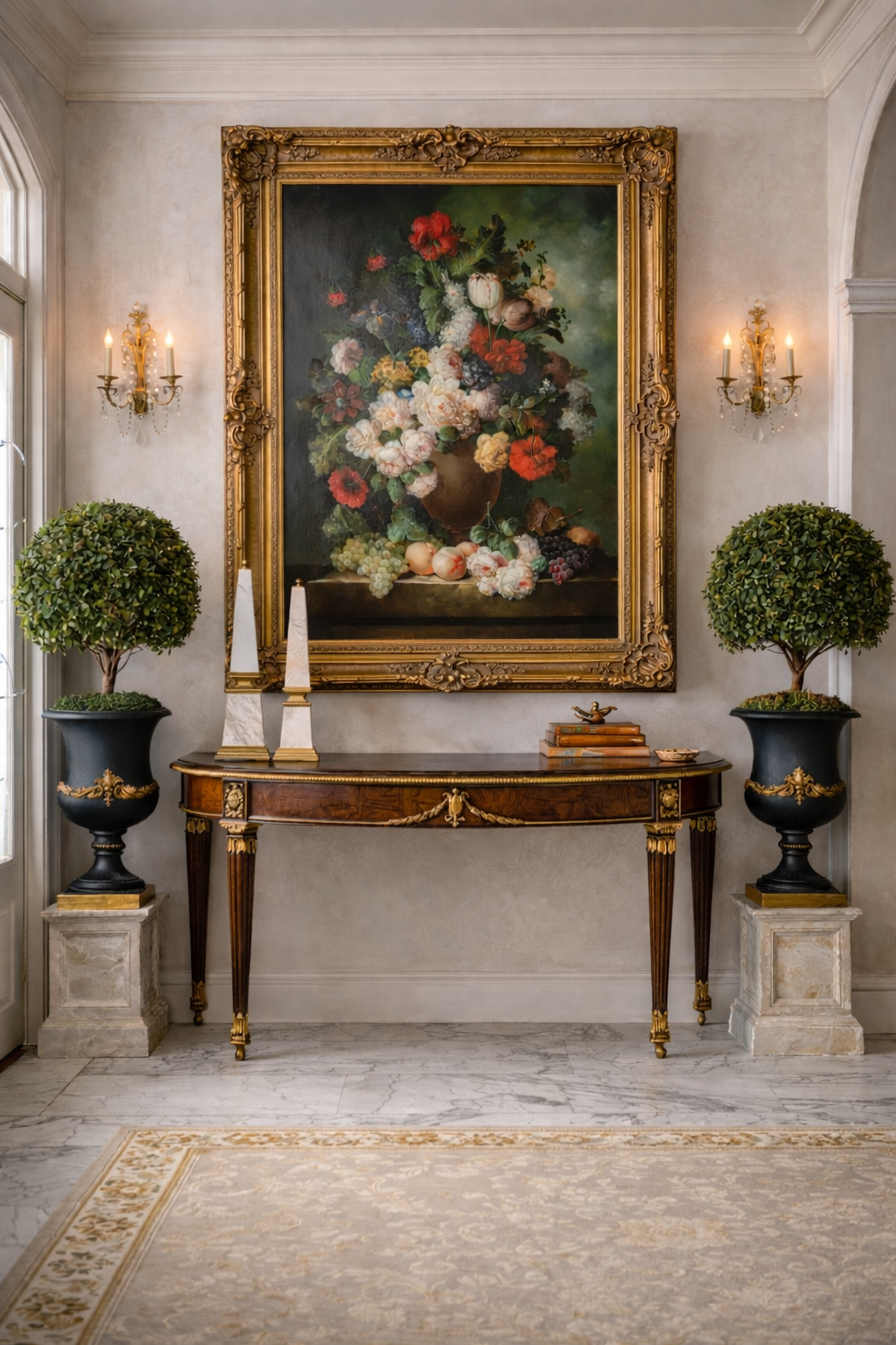 Vintage Floral Oil Painting in Ornate Gilt Wood Frame