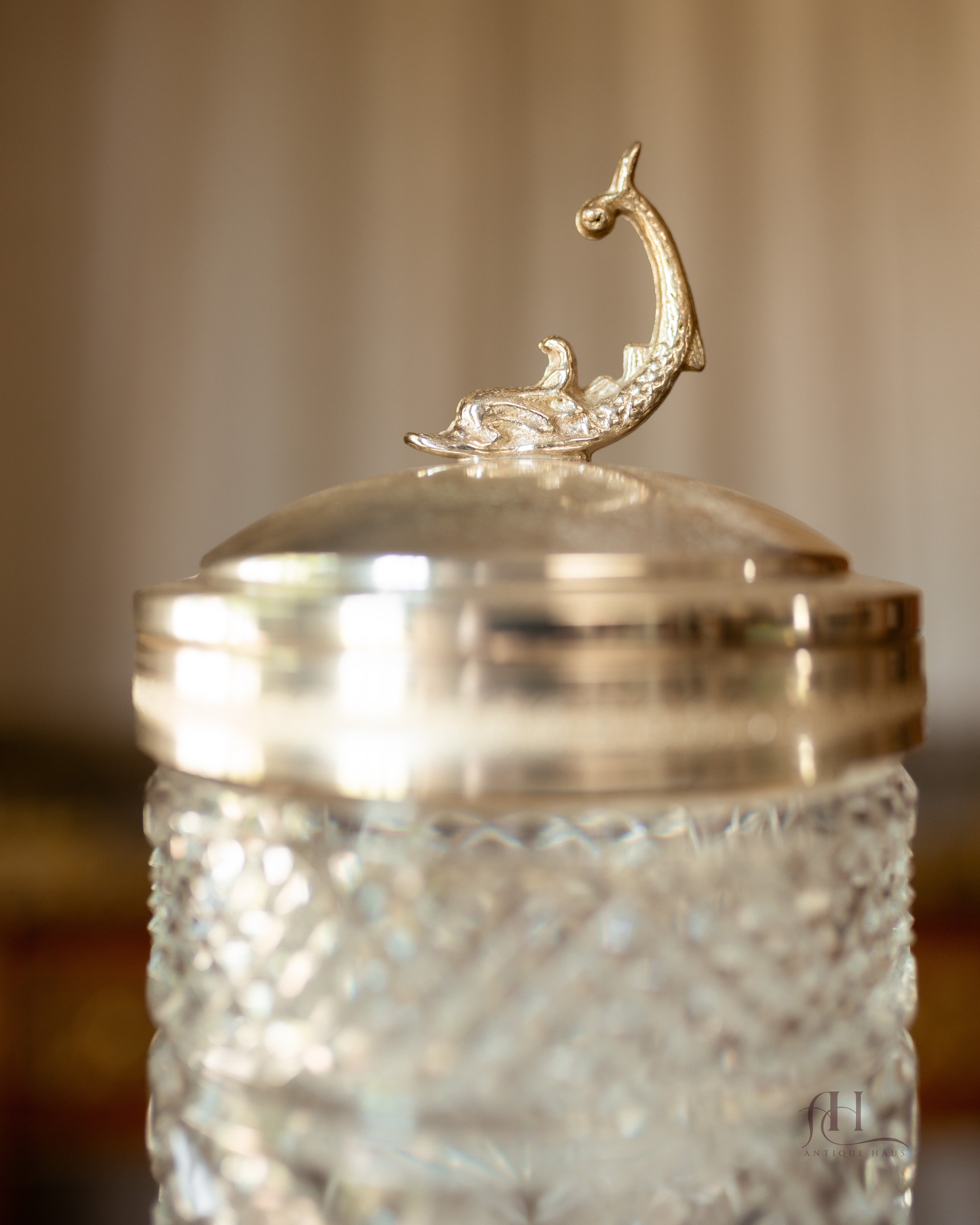 Italian Diamond-Cut Glass Canister with Koi Fish Finial