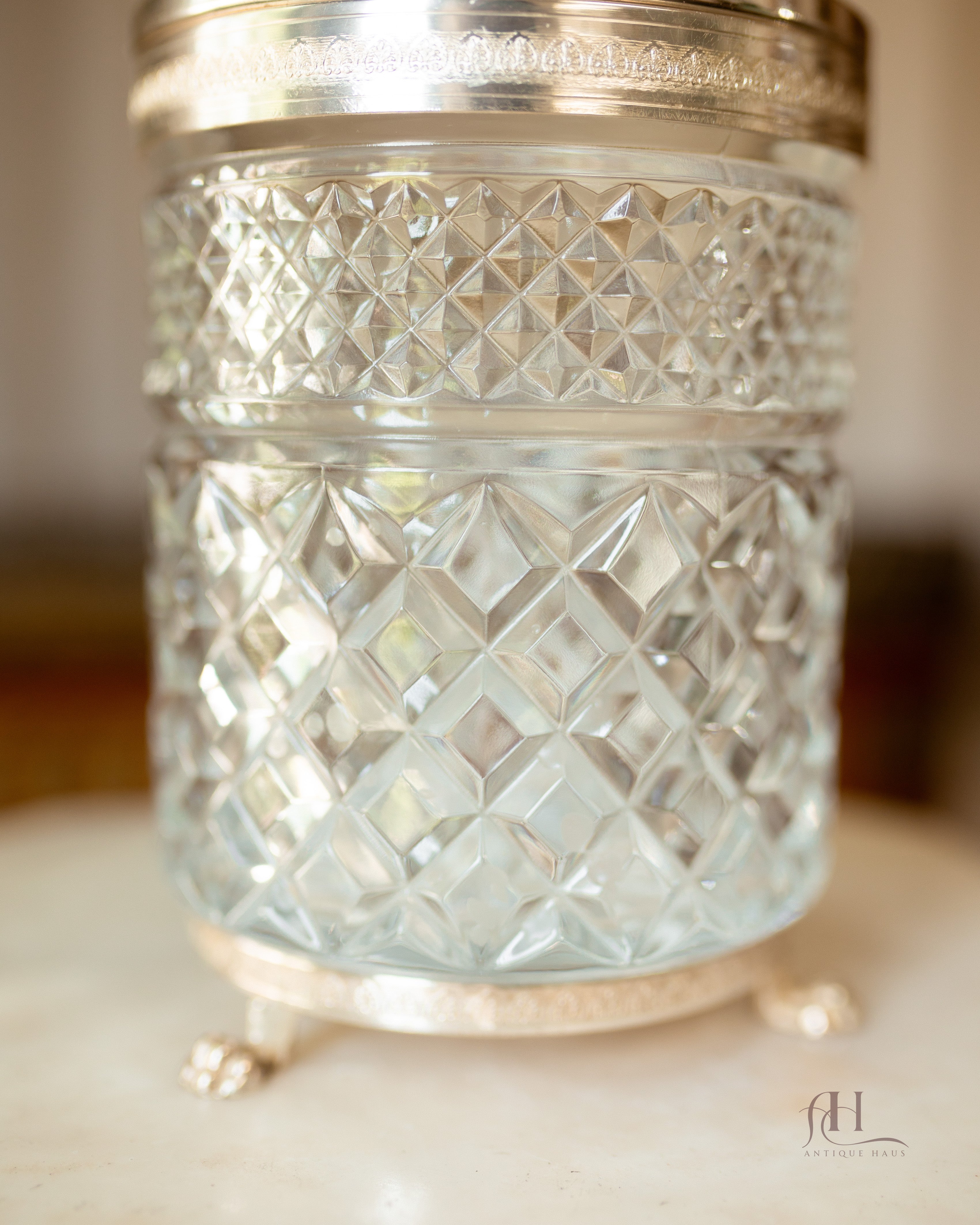 Italian Diamond-Cut Glass Canister with Koi Fish Finial