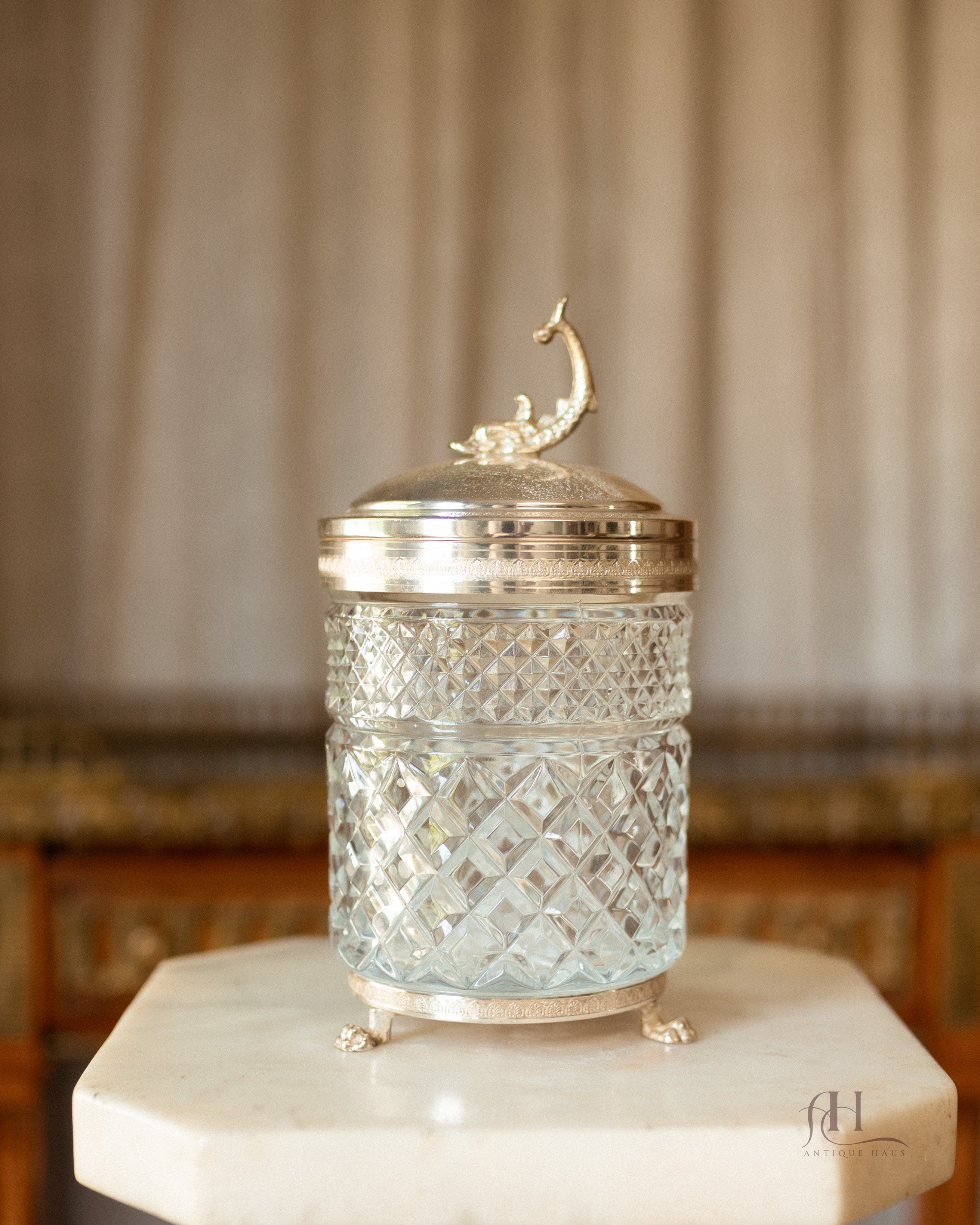 Italian Diamond-Cut Glass Canister with Koi Fish Finial