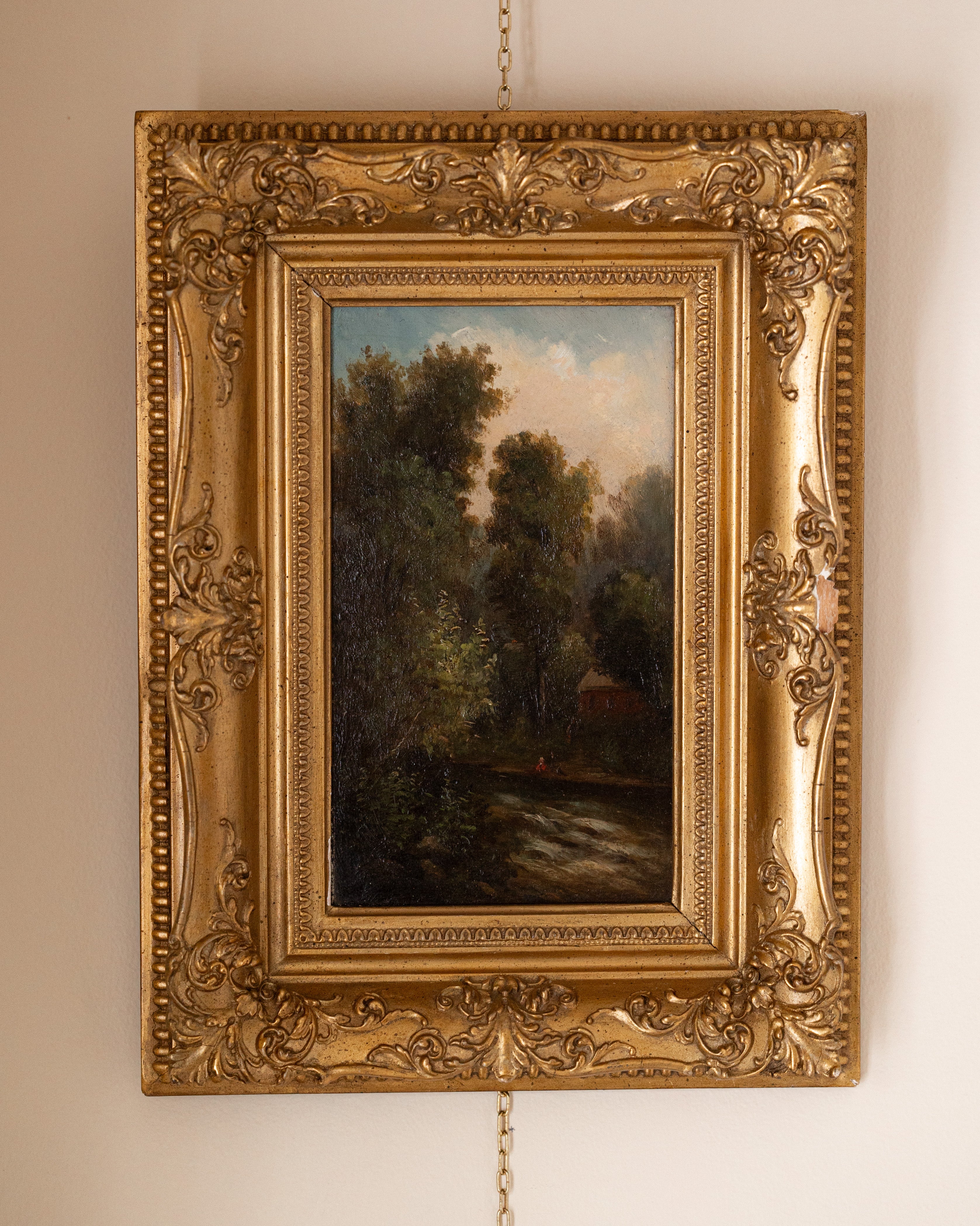 Vintage Landscape Painting in Ornate Giltwood Frame
