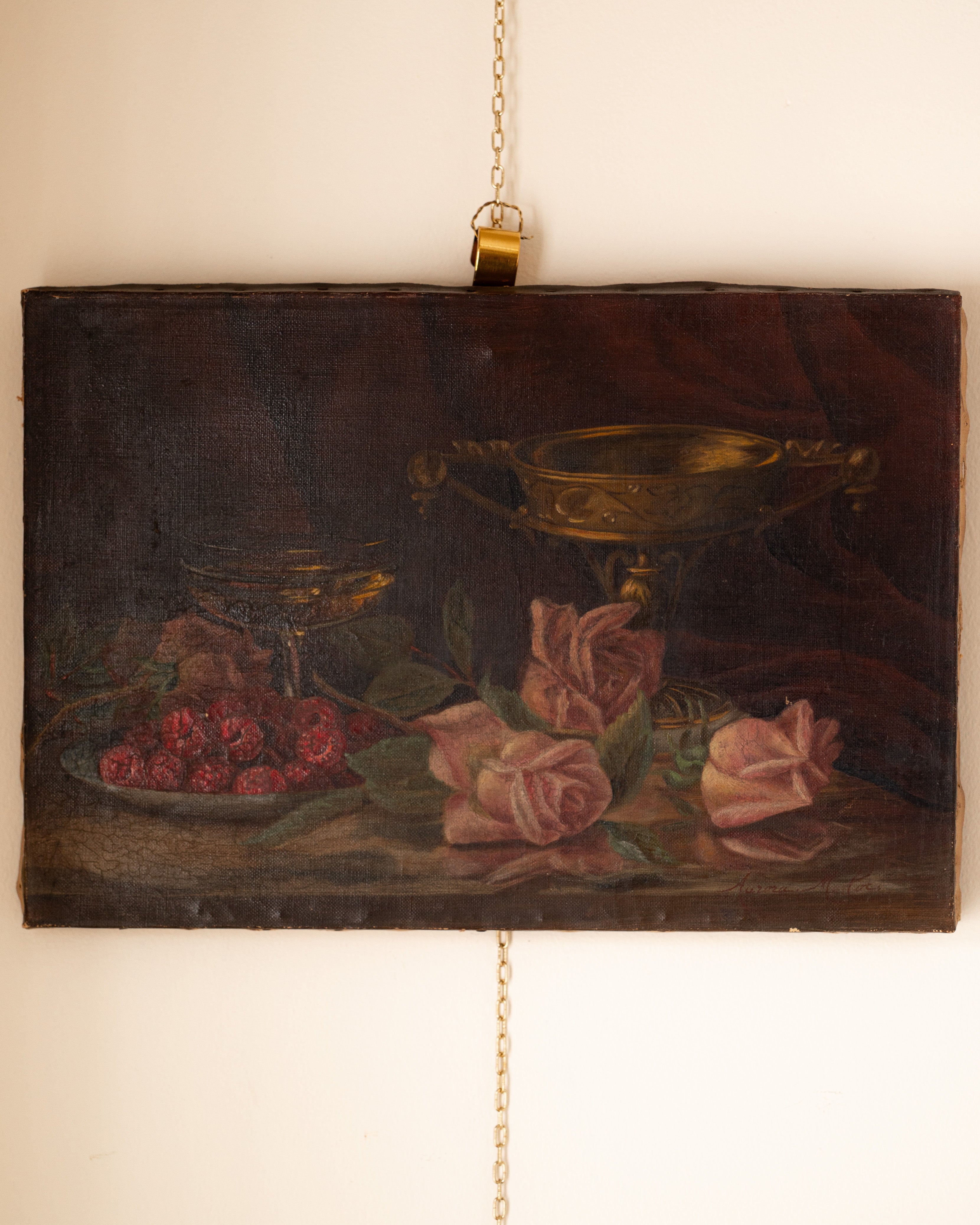 19th Century European Raspberries & Roses Still Life