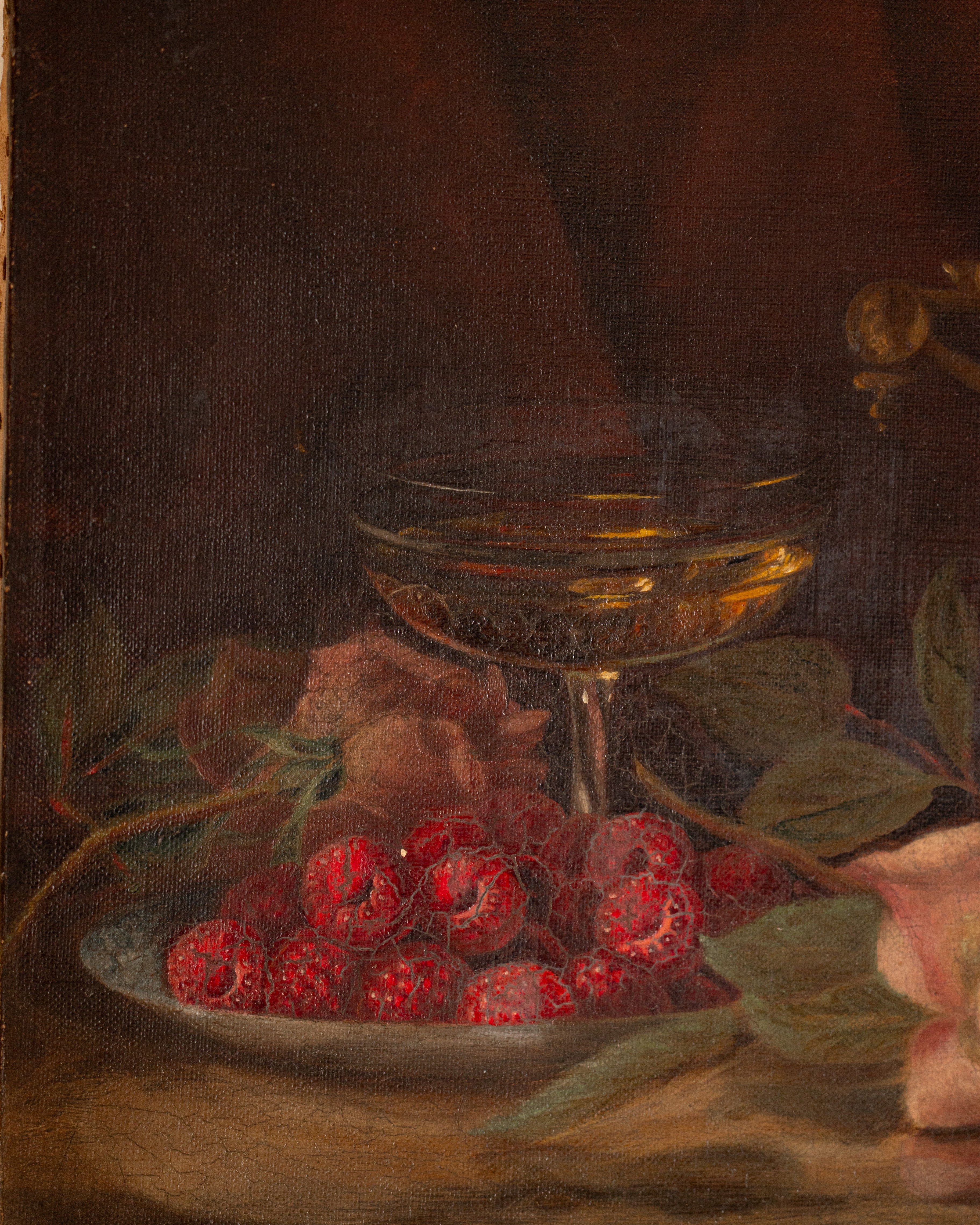 19th Century European Raspberries & Roses Still Life