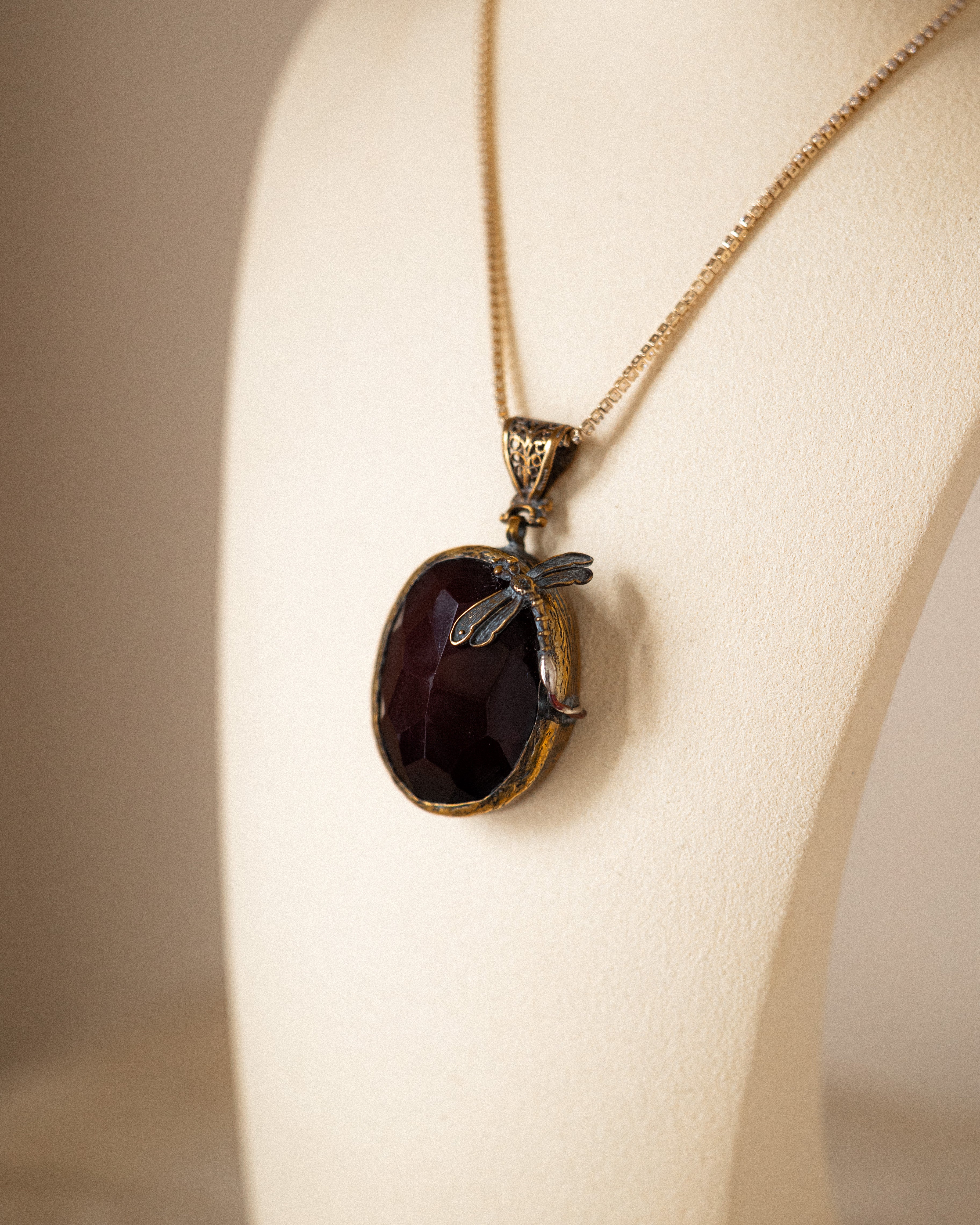 Sterling Silver Faceted Glass Dragonfly Pendant