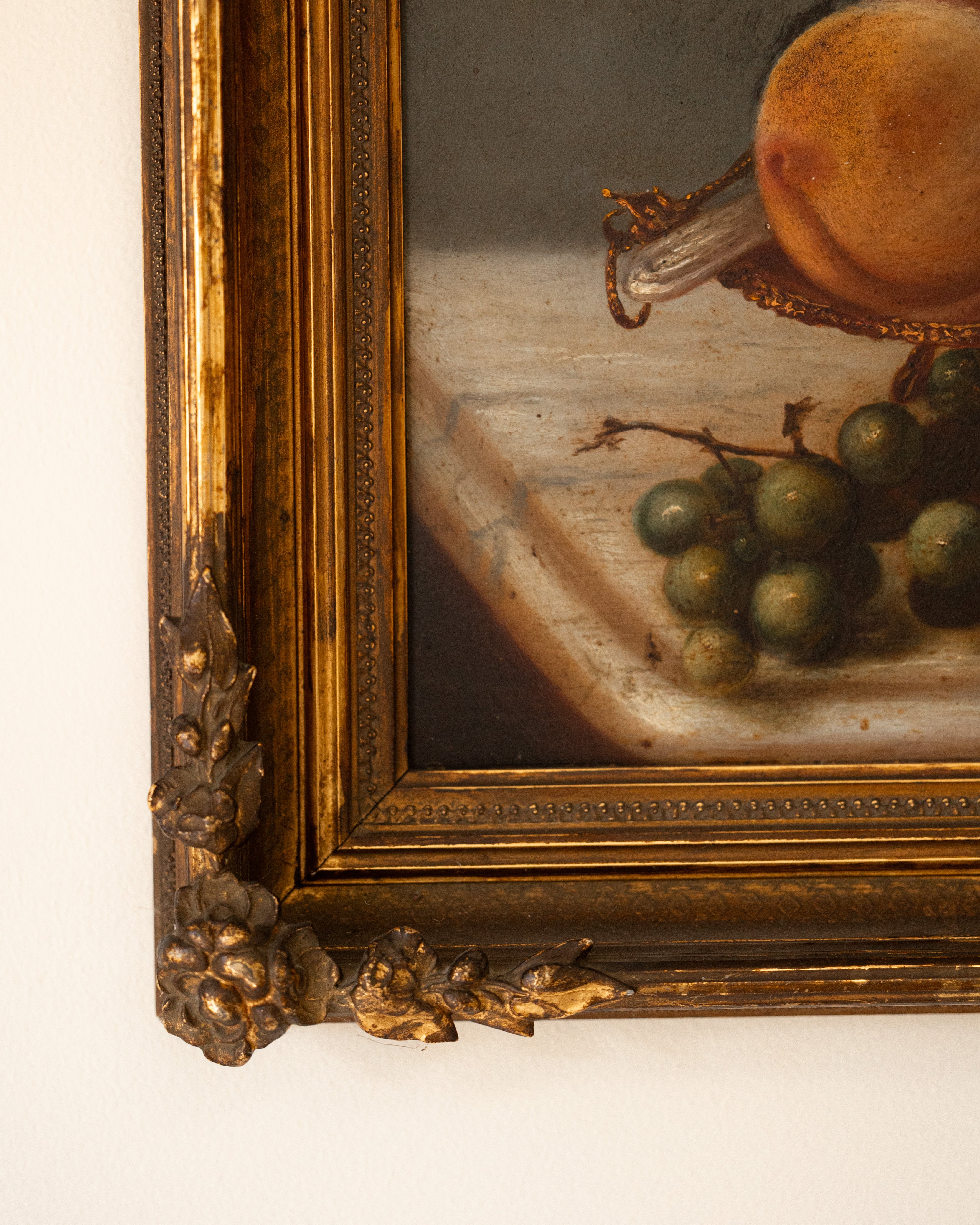 19th Century Still Life Painting – Peaches & Grapes in Ormolu Bowl