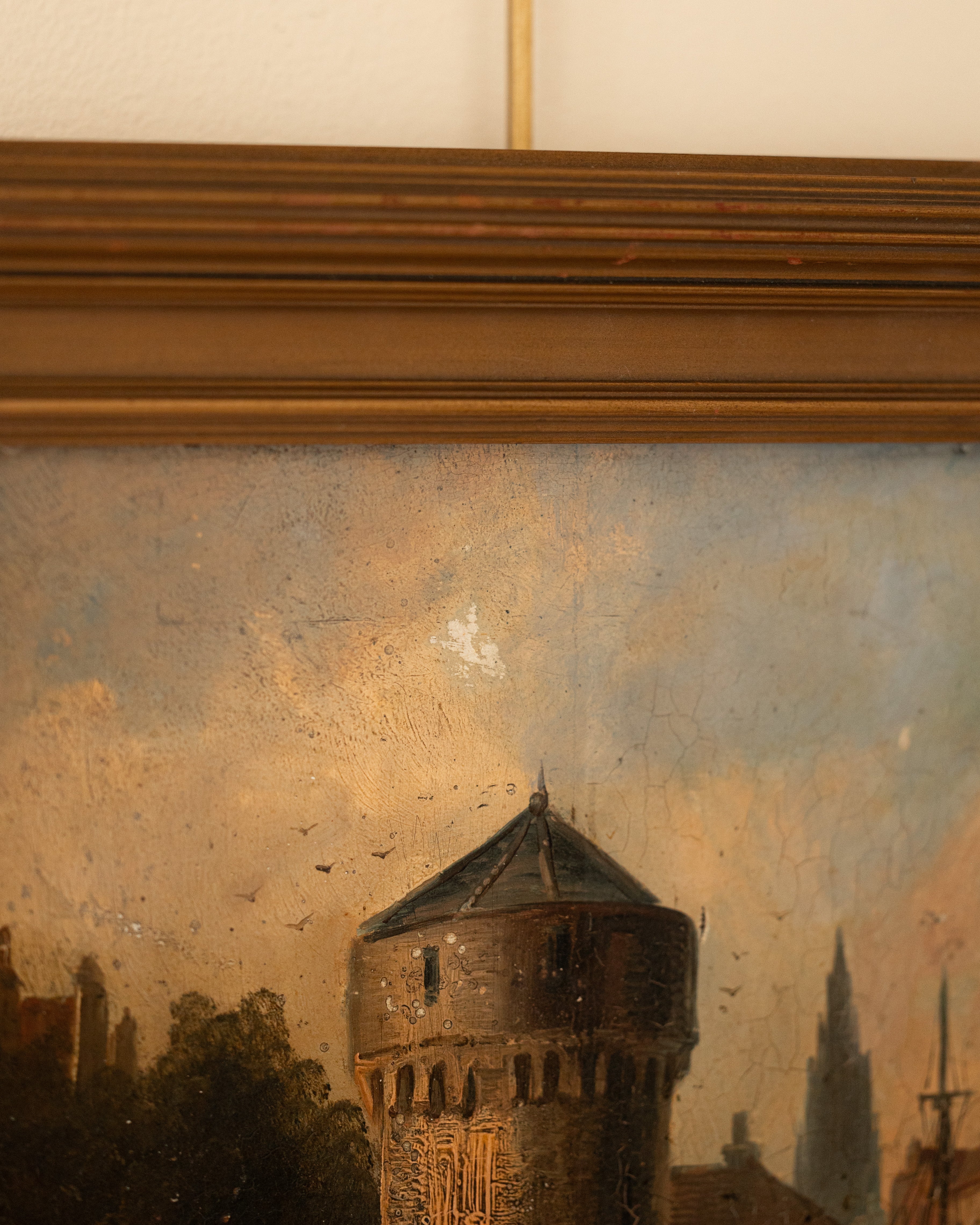 19th Century European Cathedral Town Scene Oil Painting