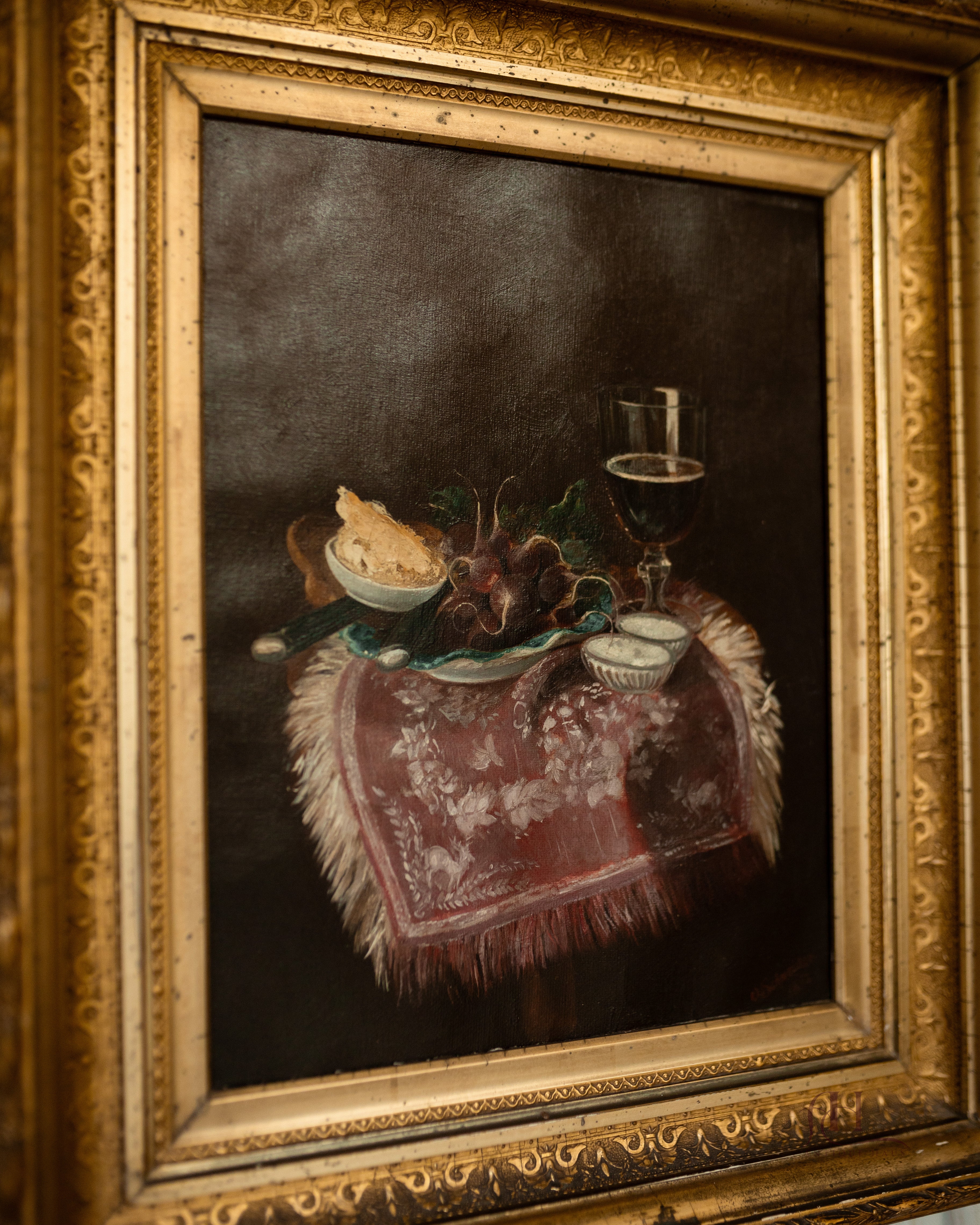 "Wine Glass & Radishes" 19th Century Still Life Oil Painting by Otto Henry Schneider