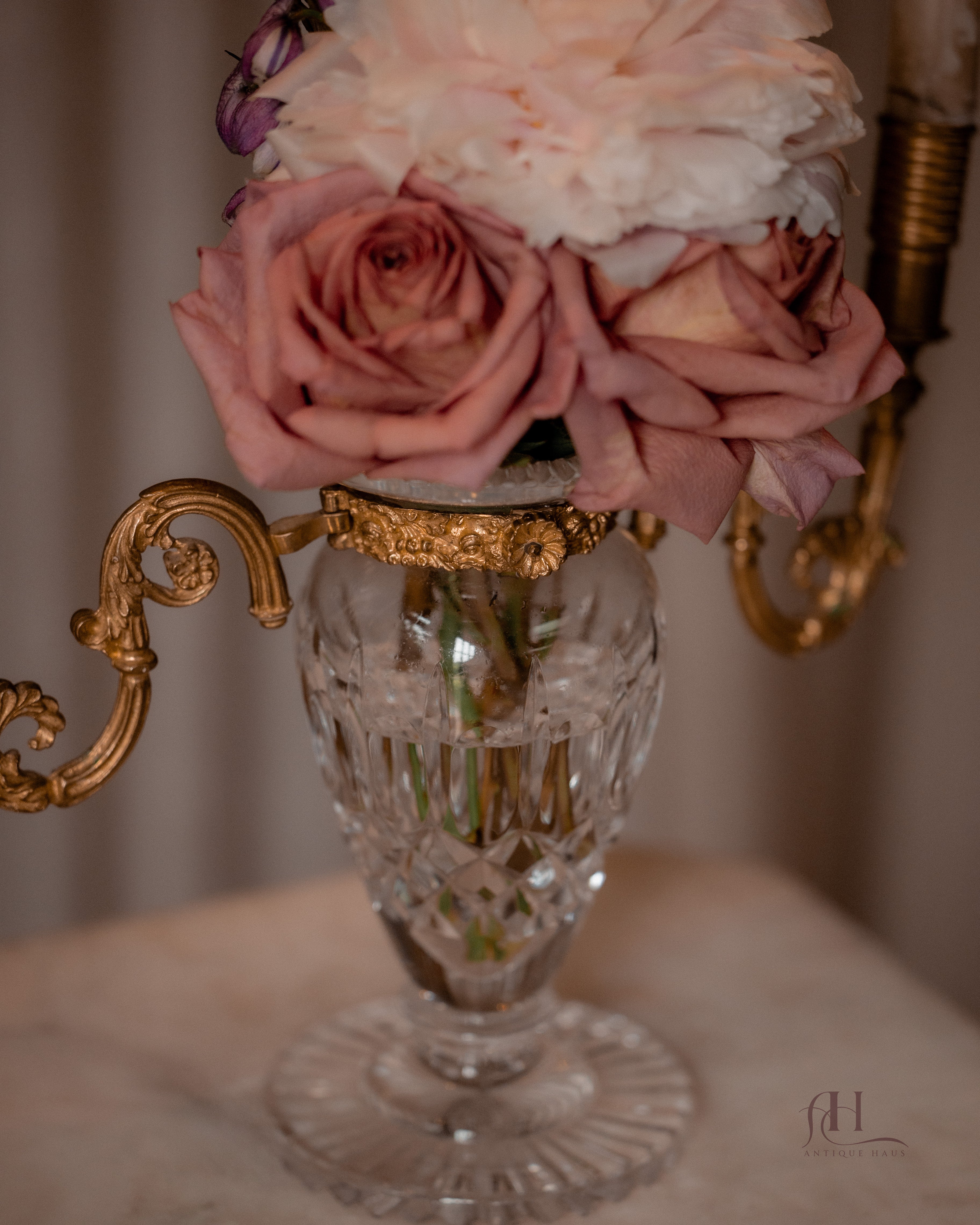 Crystal & Brass Candelabra Vase