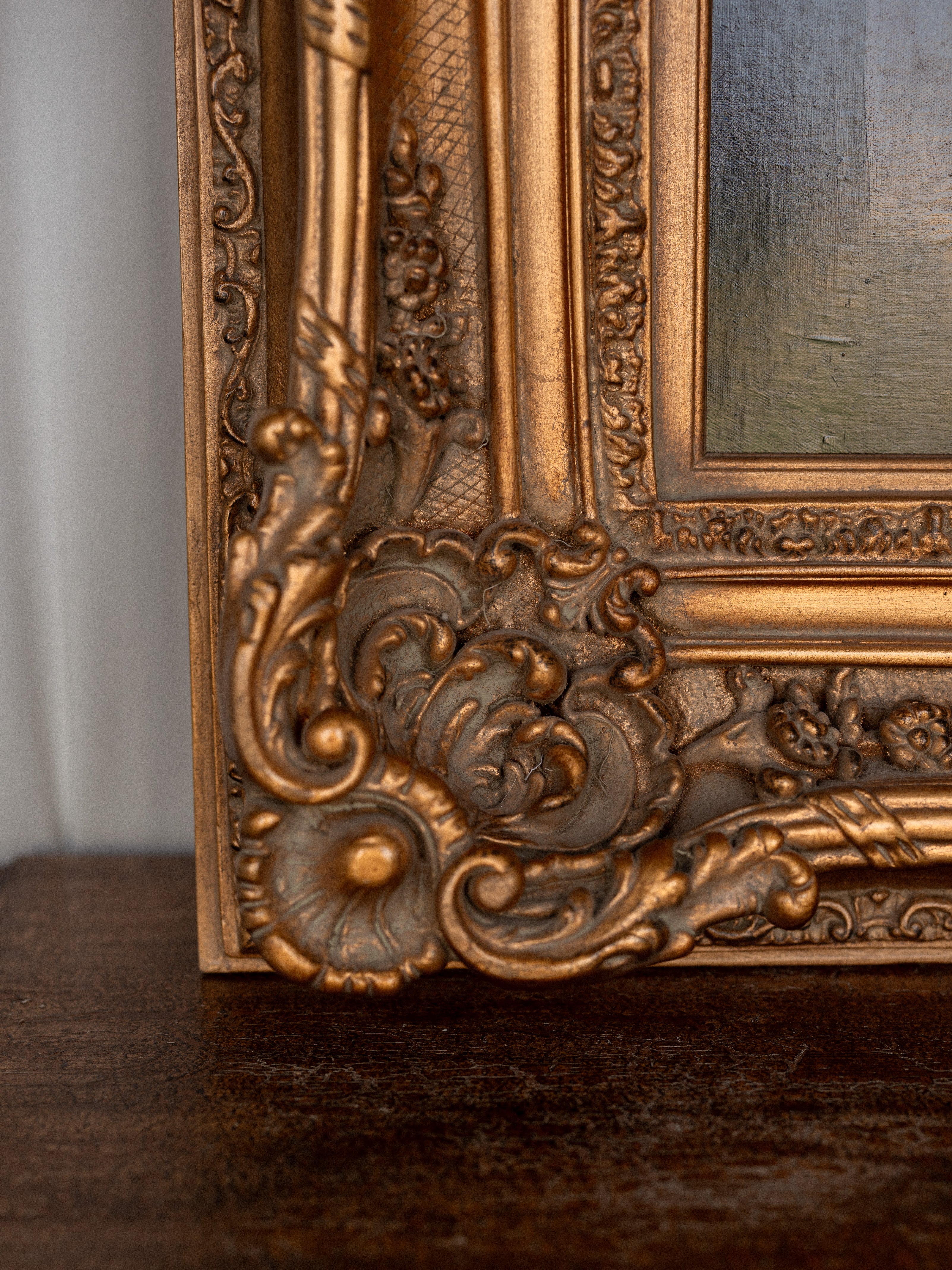 Vintage Floral Oil Painting in Ornate Gilt Wood Frame