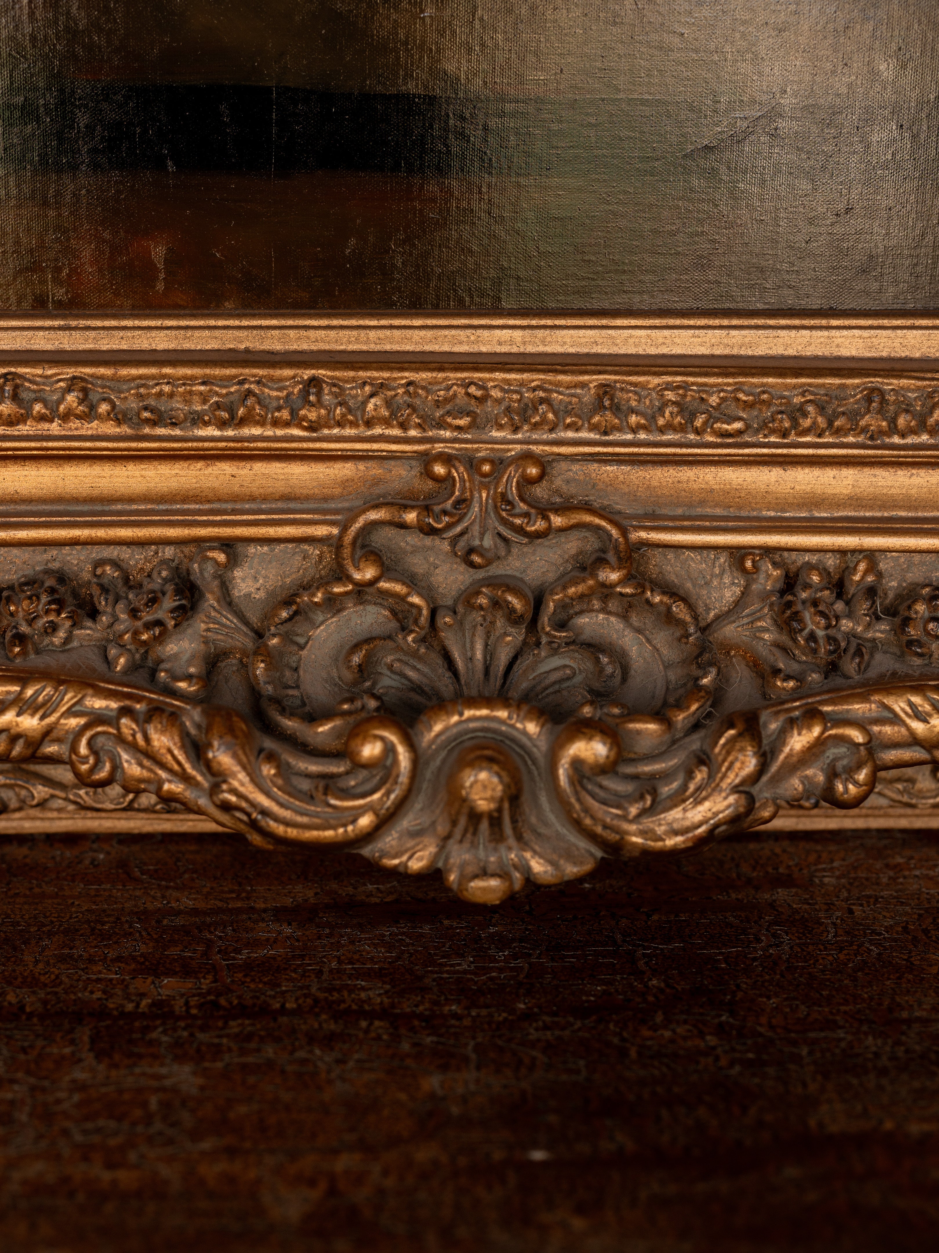 Vintage Floral Oil Painting in Ornate Gilt Wood Frame