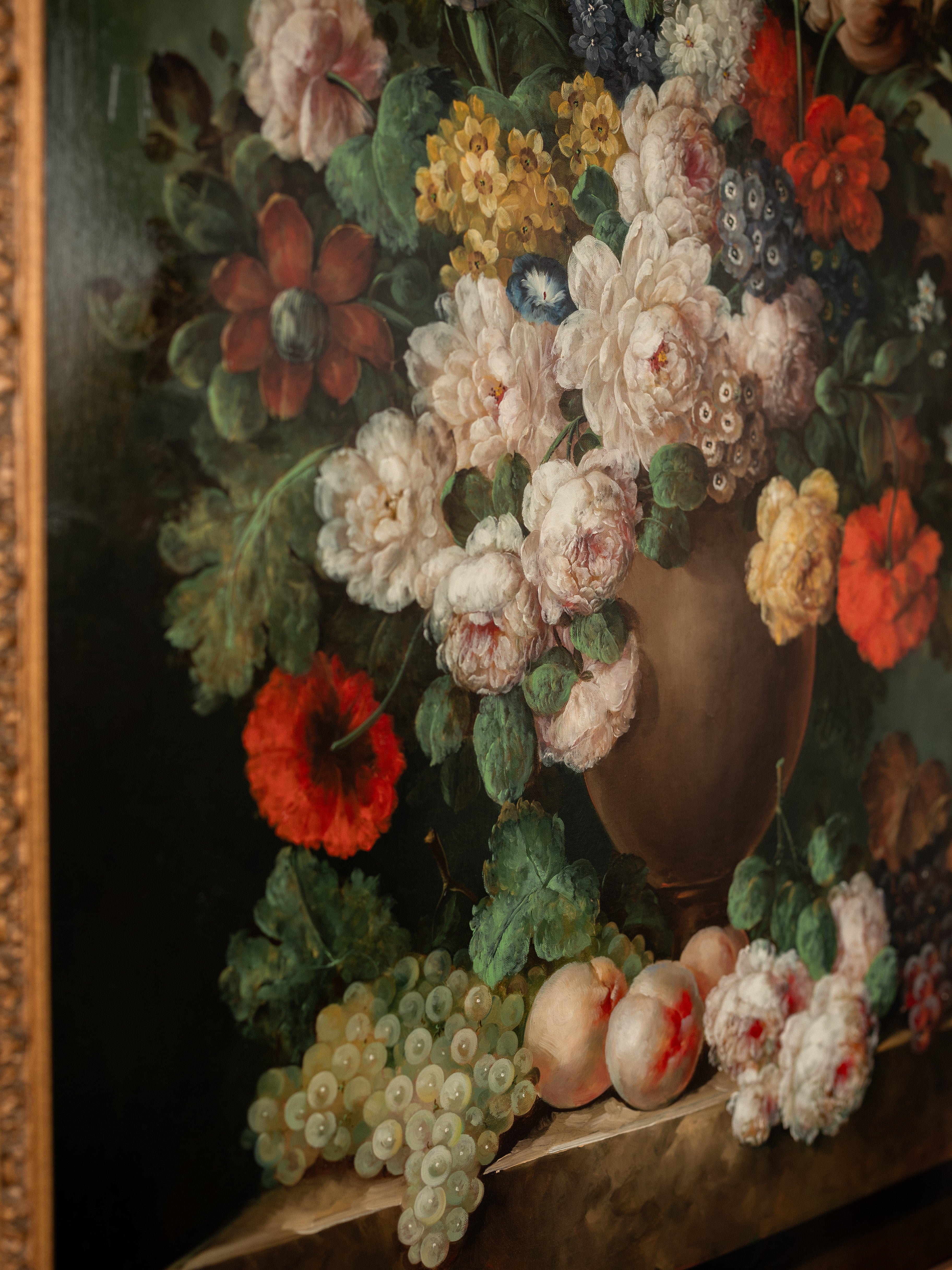 Vintage Floral Oil Painting in Ornate Gilt Wood Frame
