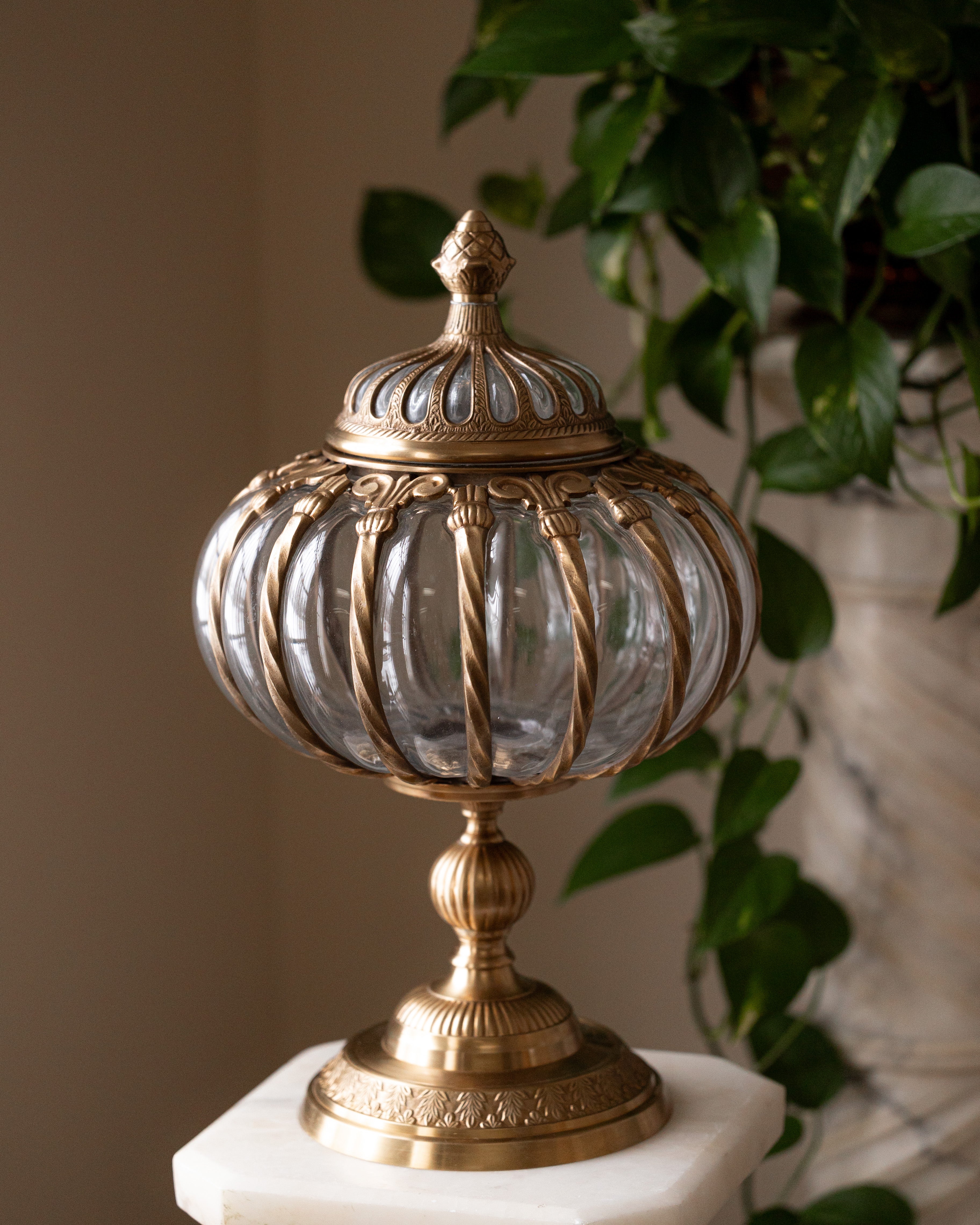 Large Pedestal Bubble Glass Jar