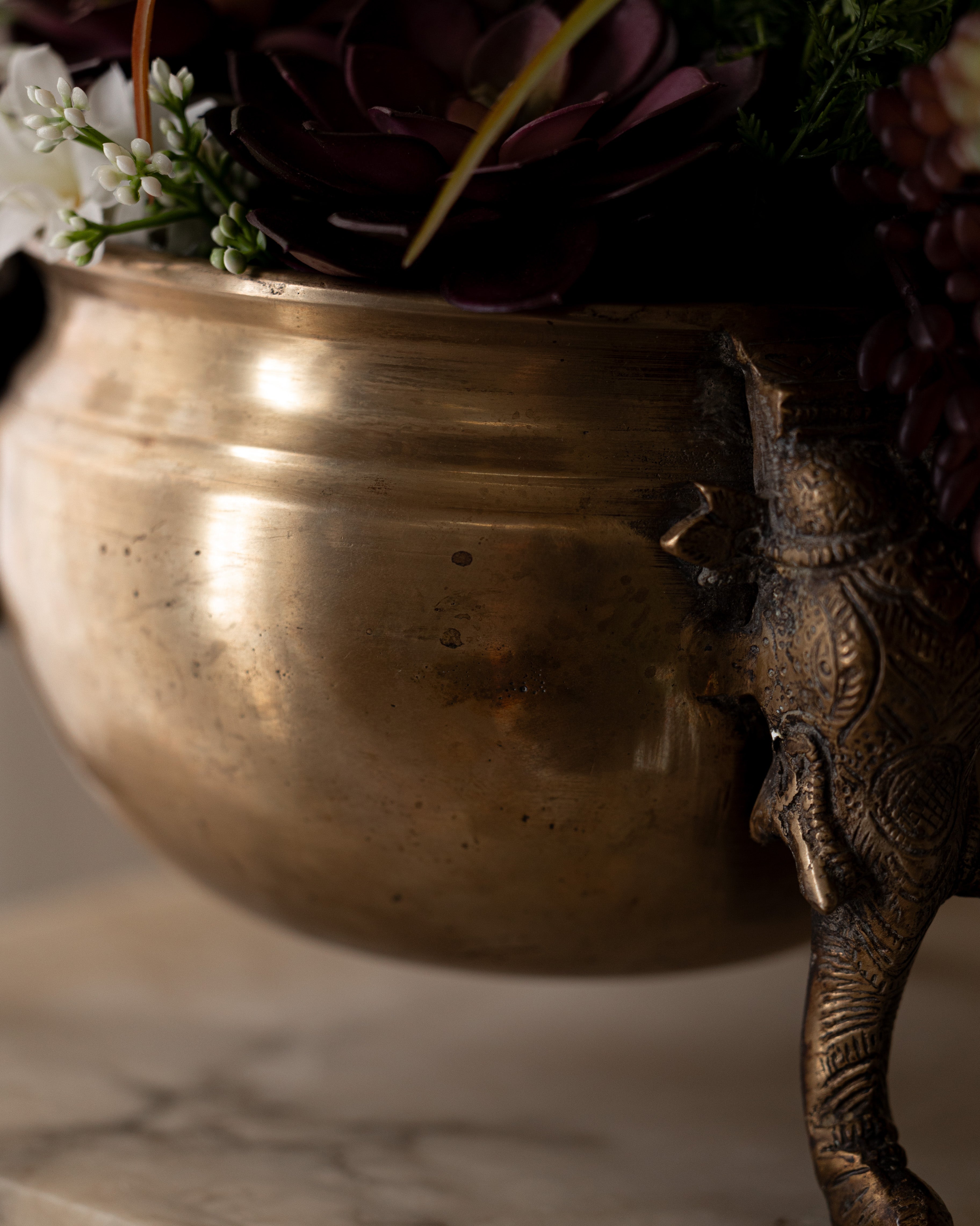 Antique Bronze Elephant Vessel