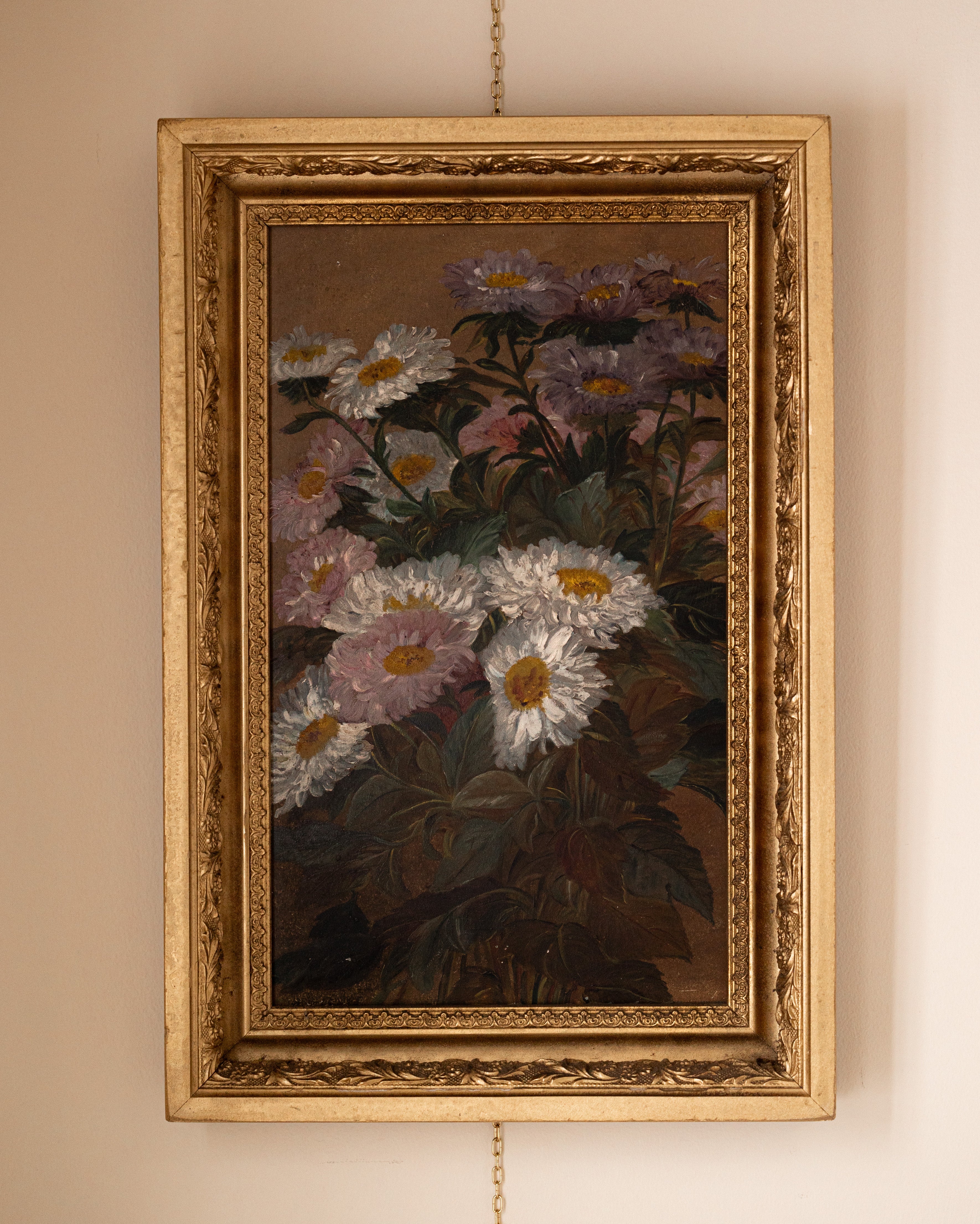 19th Century Asters Still Life Floral Painting