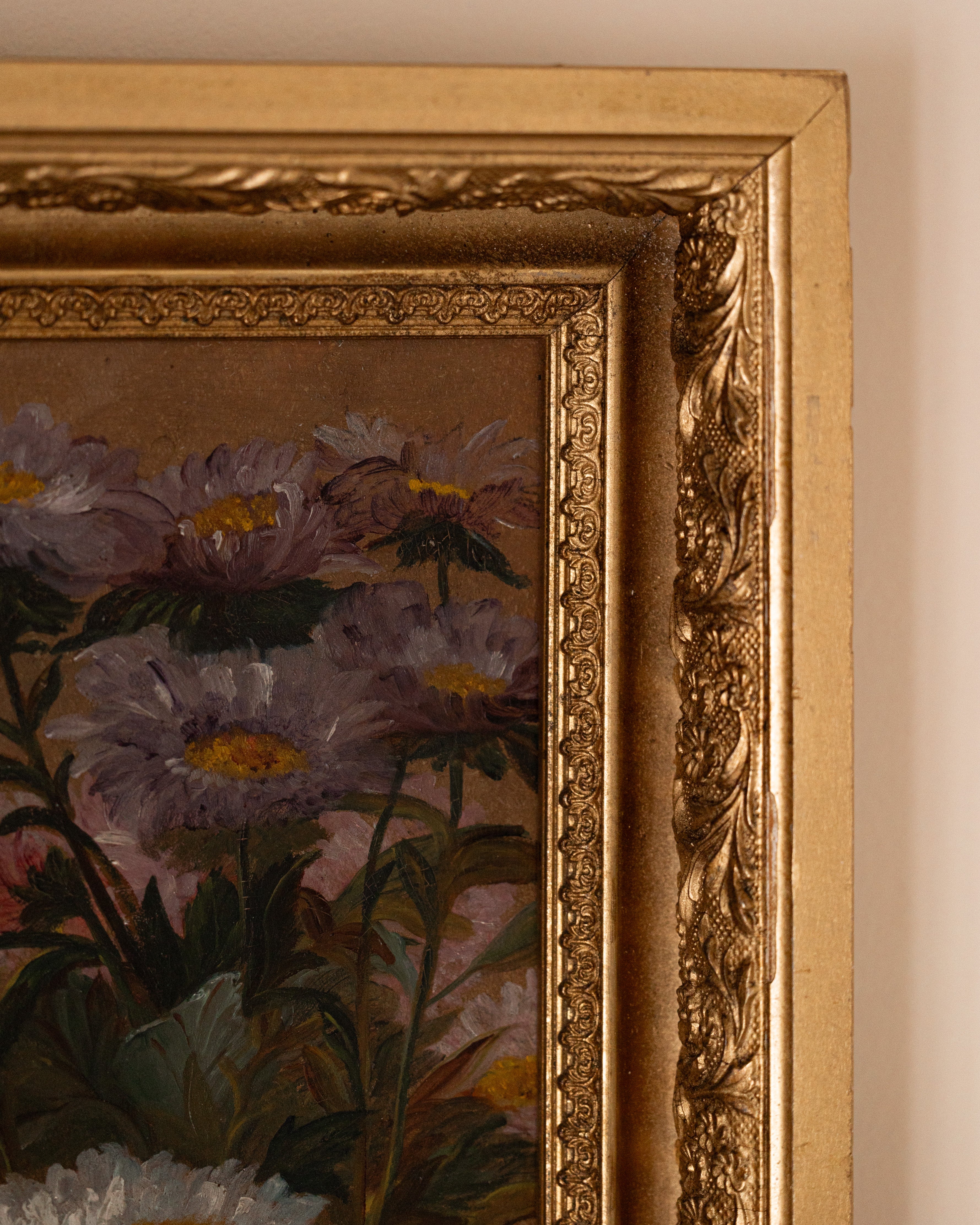 19th Century Asters Still Life Floral Painting