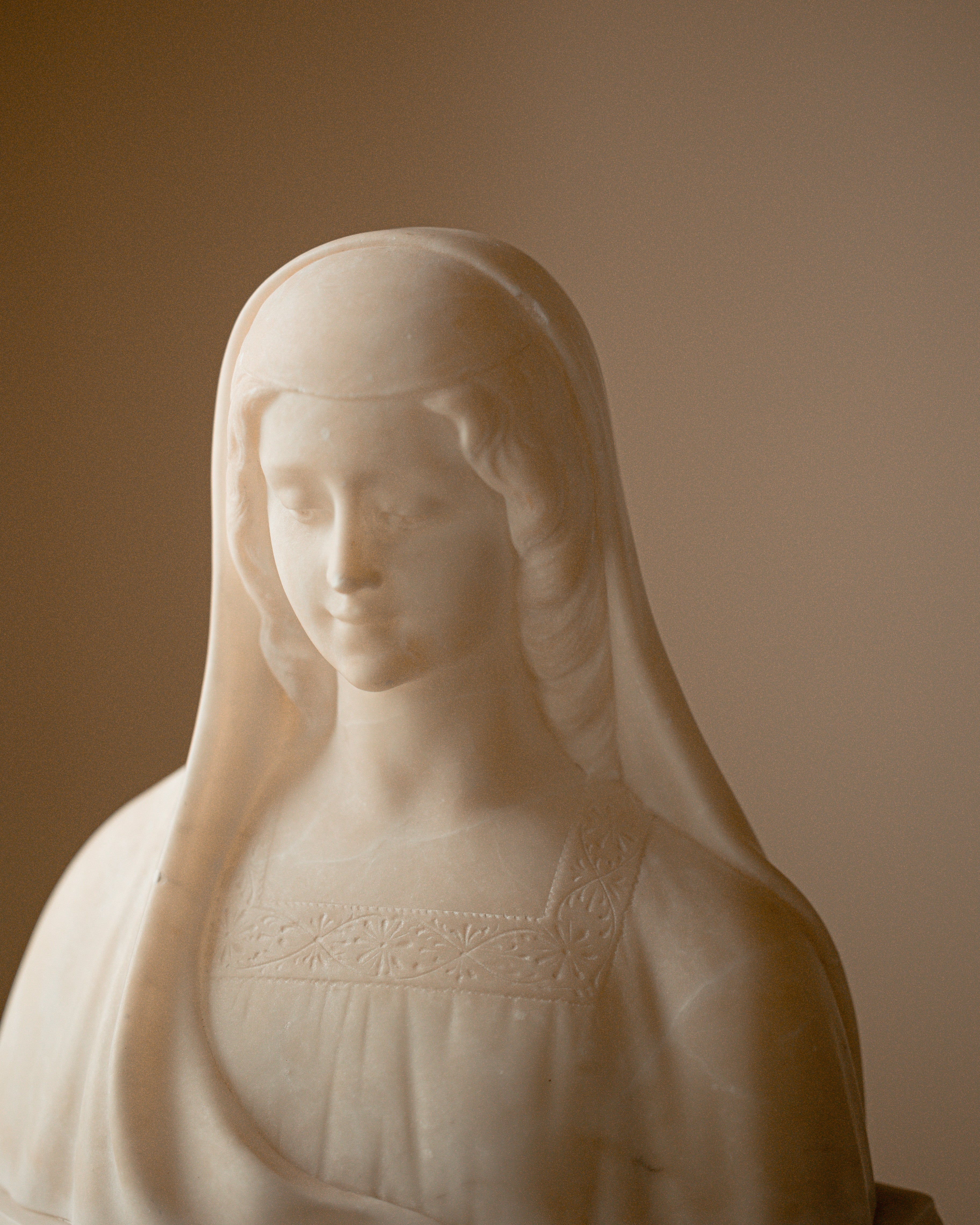 Antique Marble Madonna Bust Sculpture