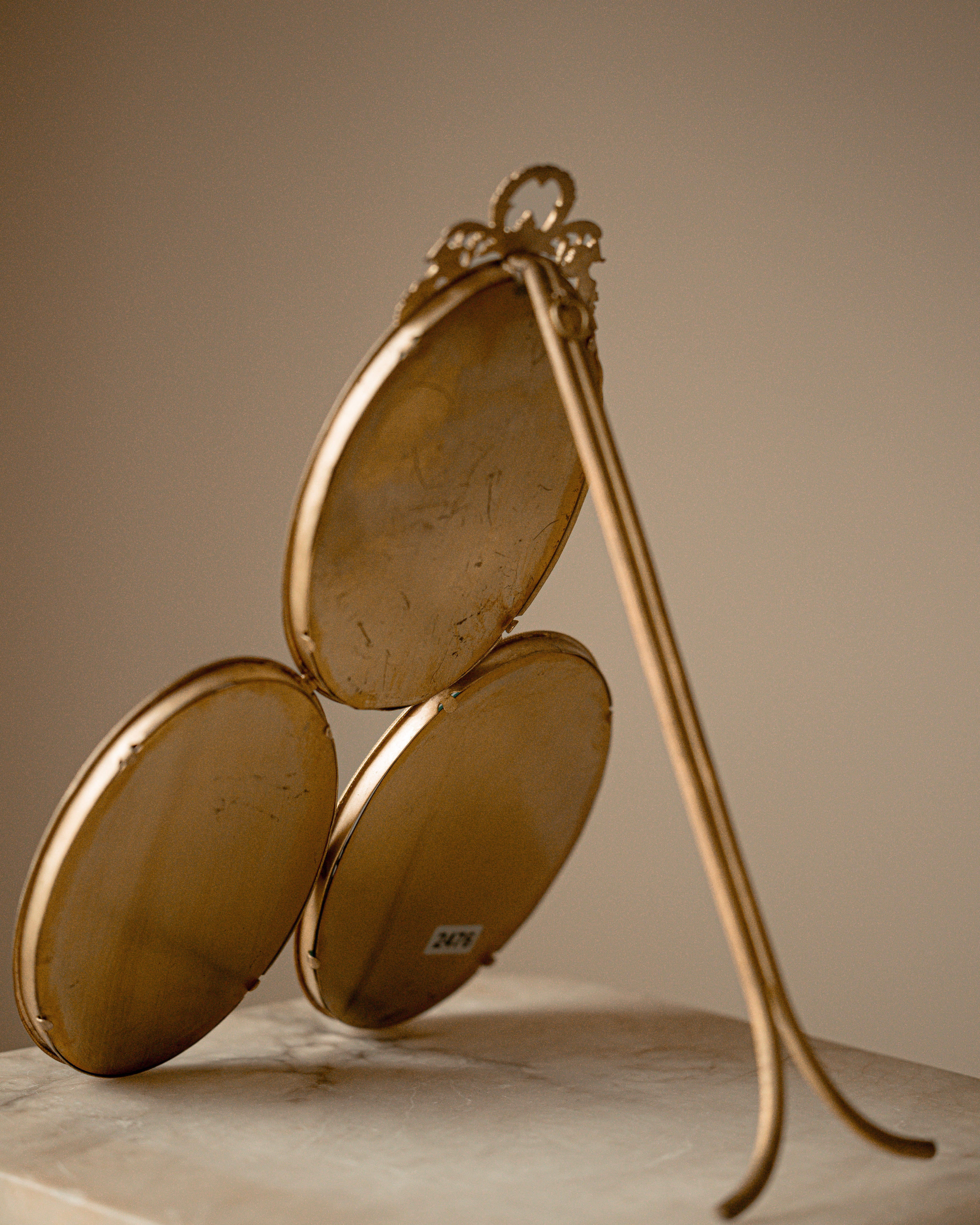19th Century French Triple Oval Gilt Bronze Photo Frame