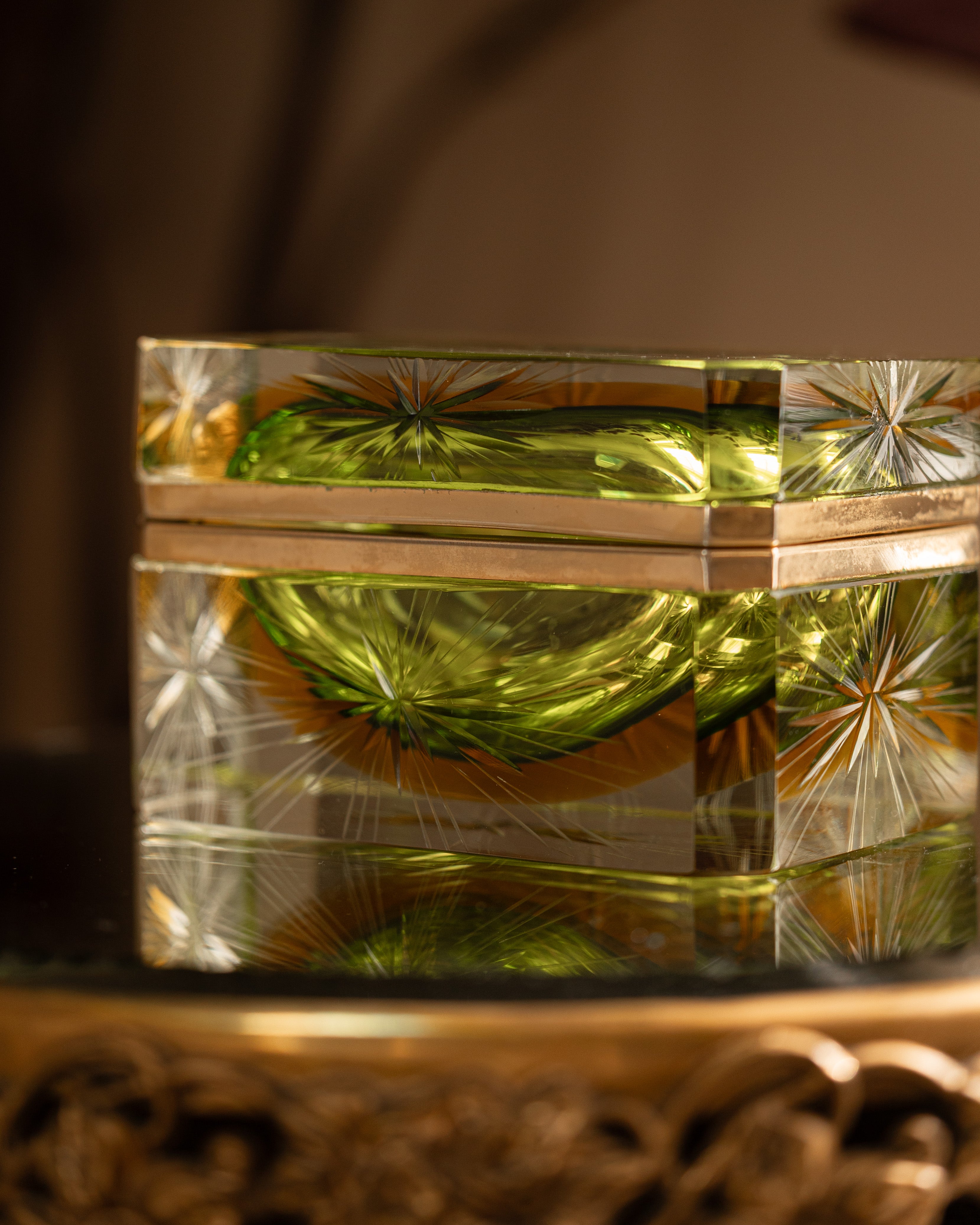 Italian Murano "Sommerso" Emerald Crystal Casket