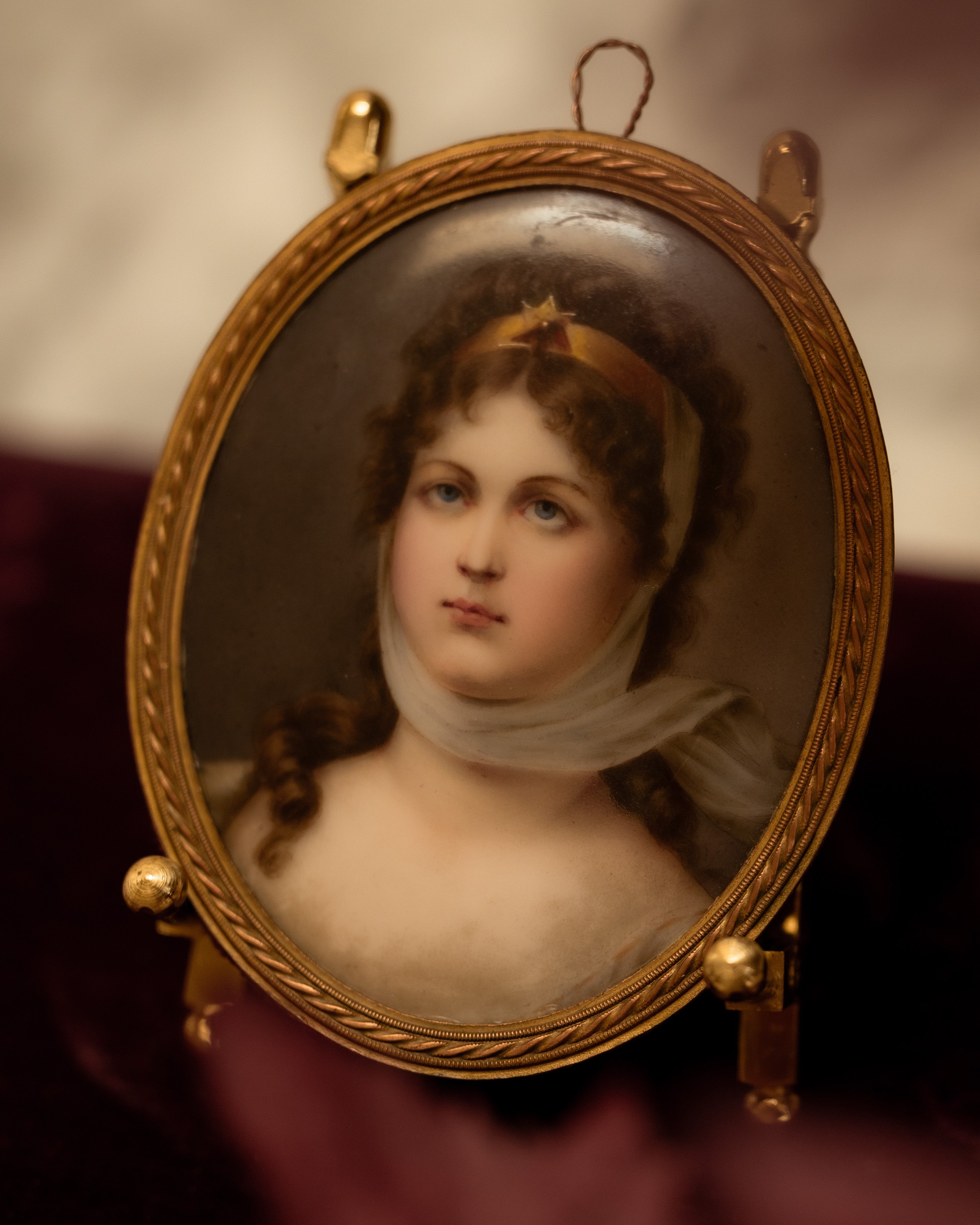 19th. Miniature Enamel Portrait of Young Woman