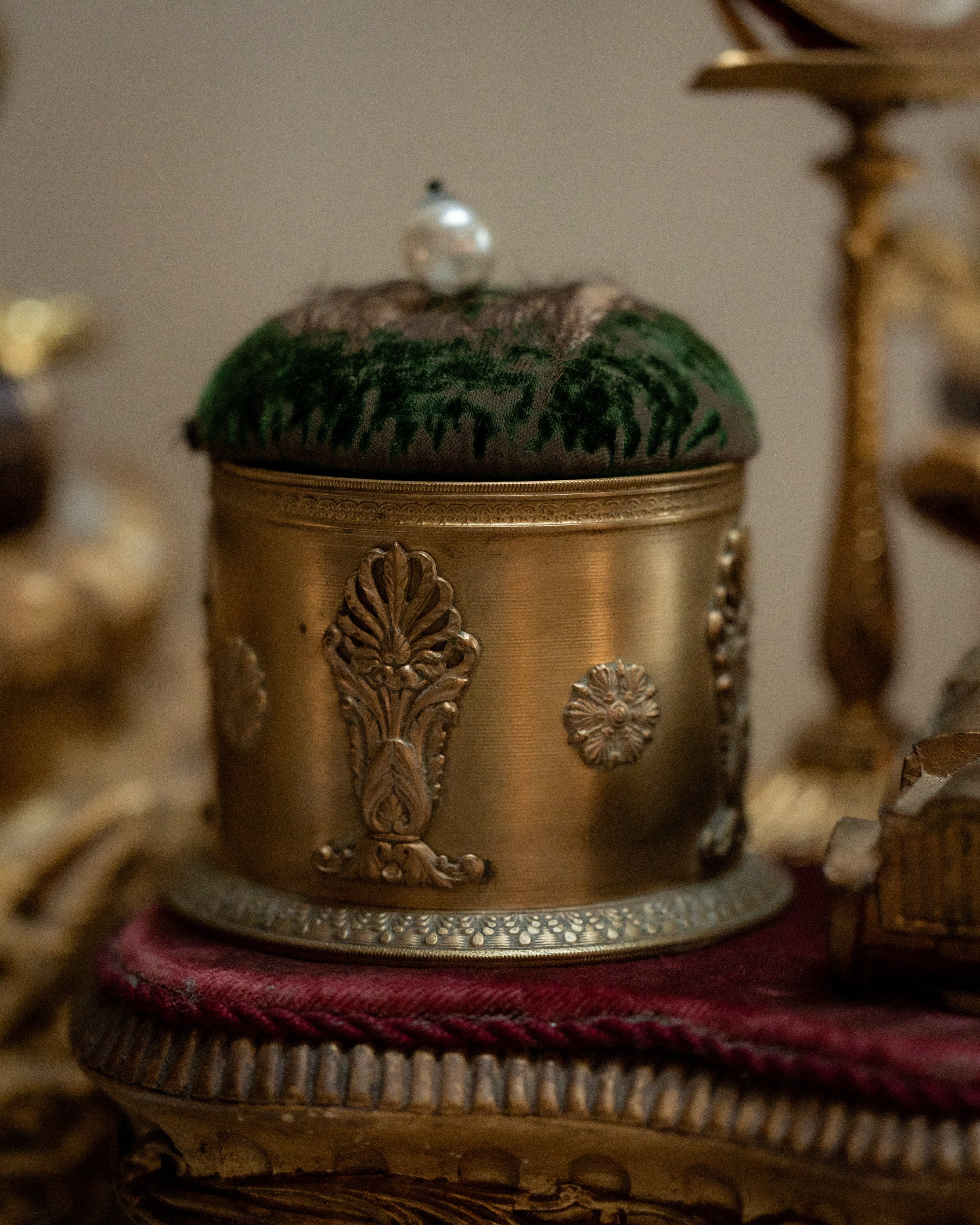 Antique French Pin Cushion Sewing Box