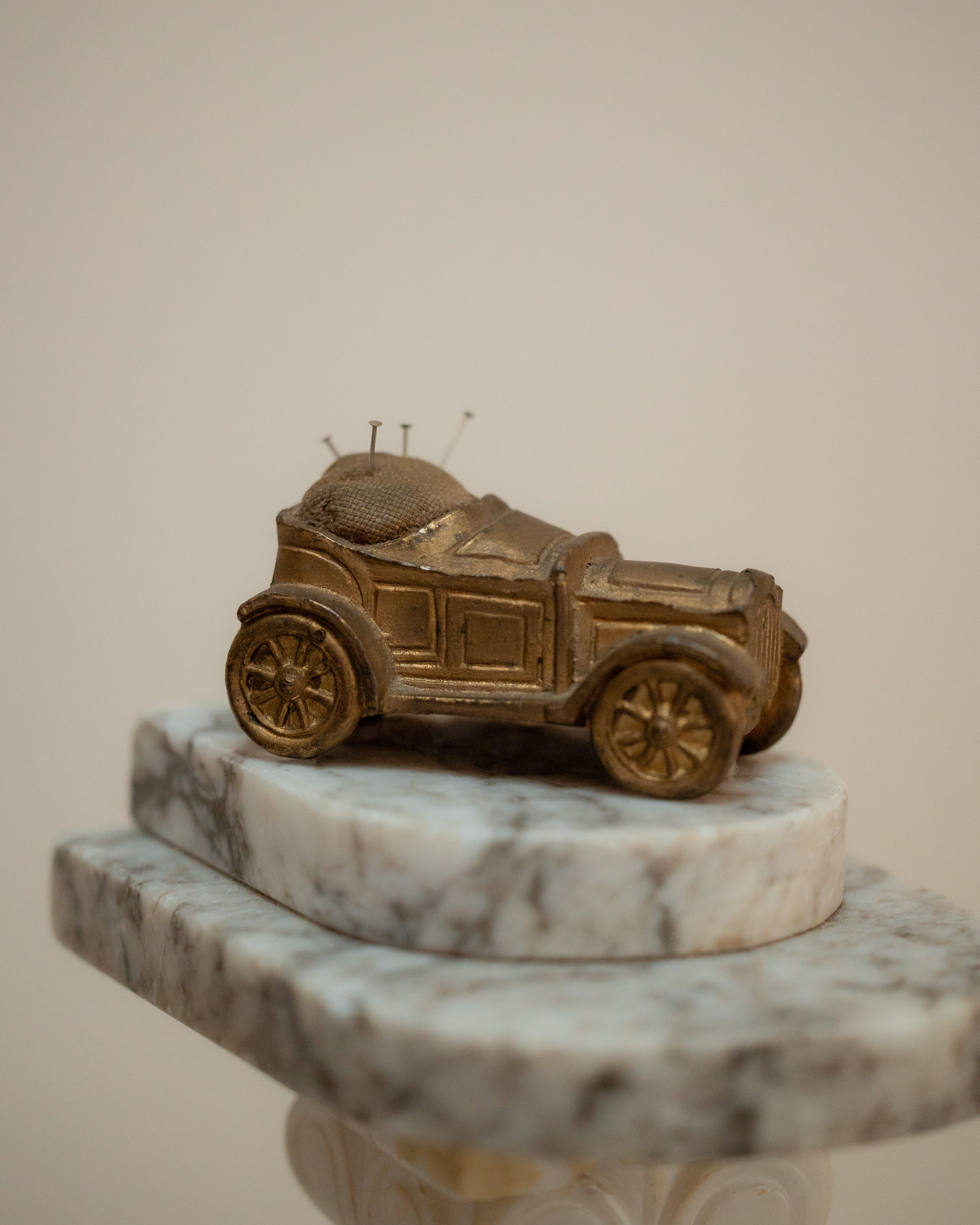 Antique Gilt Metal Car Pin Cushion