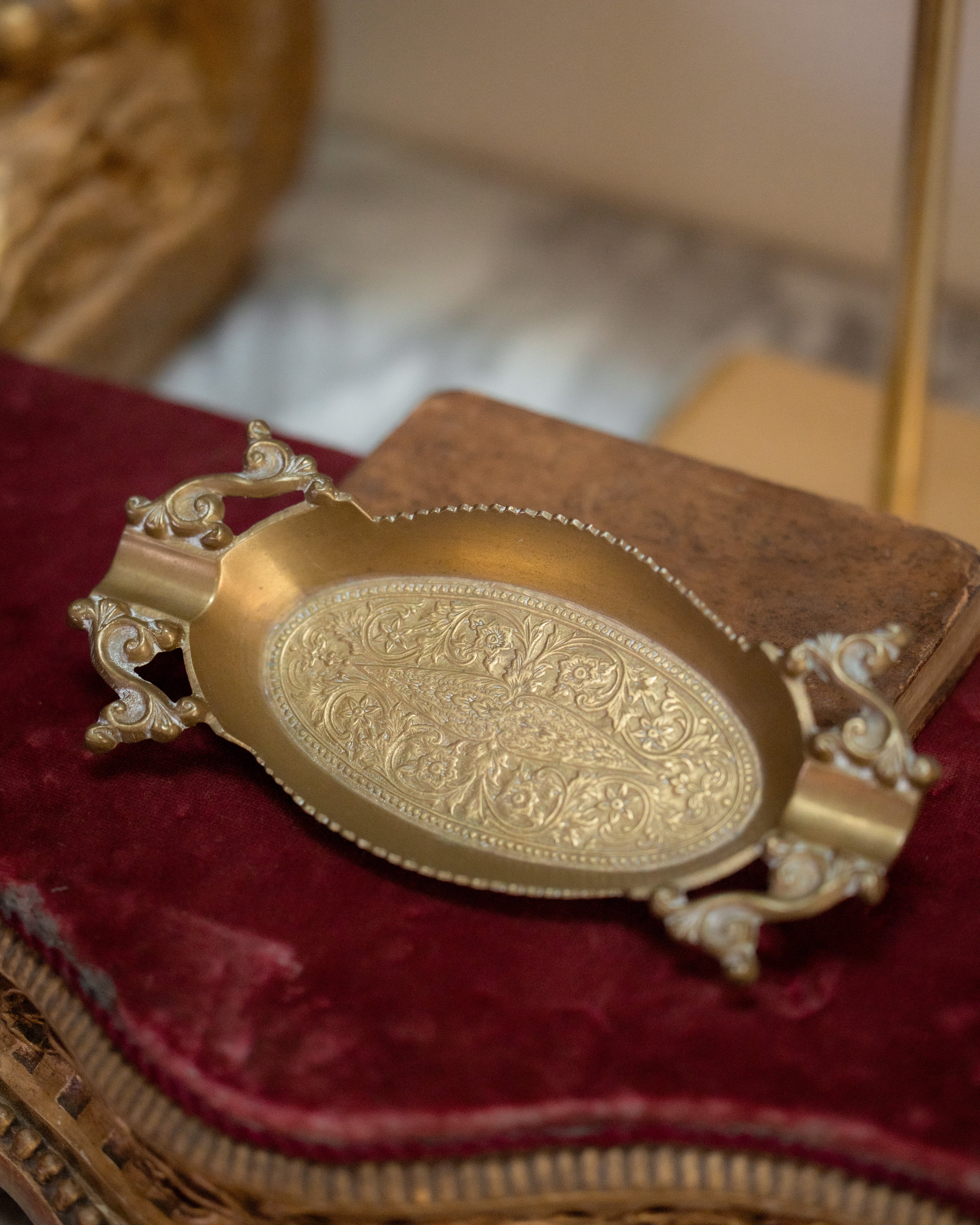 Ornate Brass Etched Trinket Dish