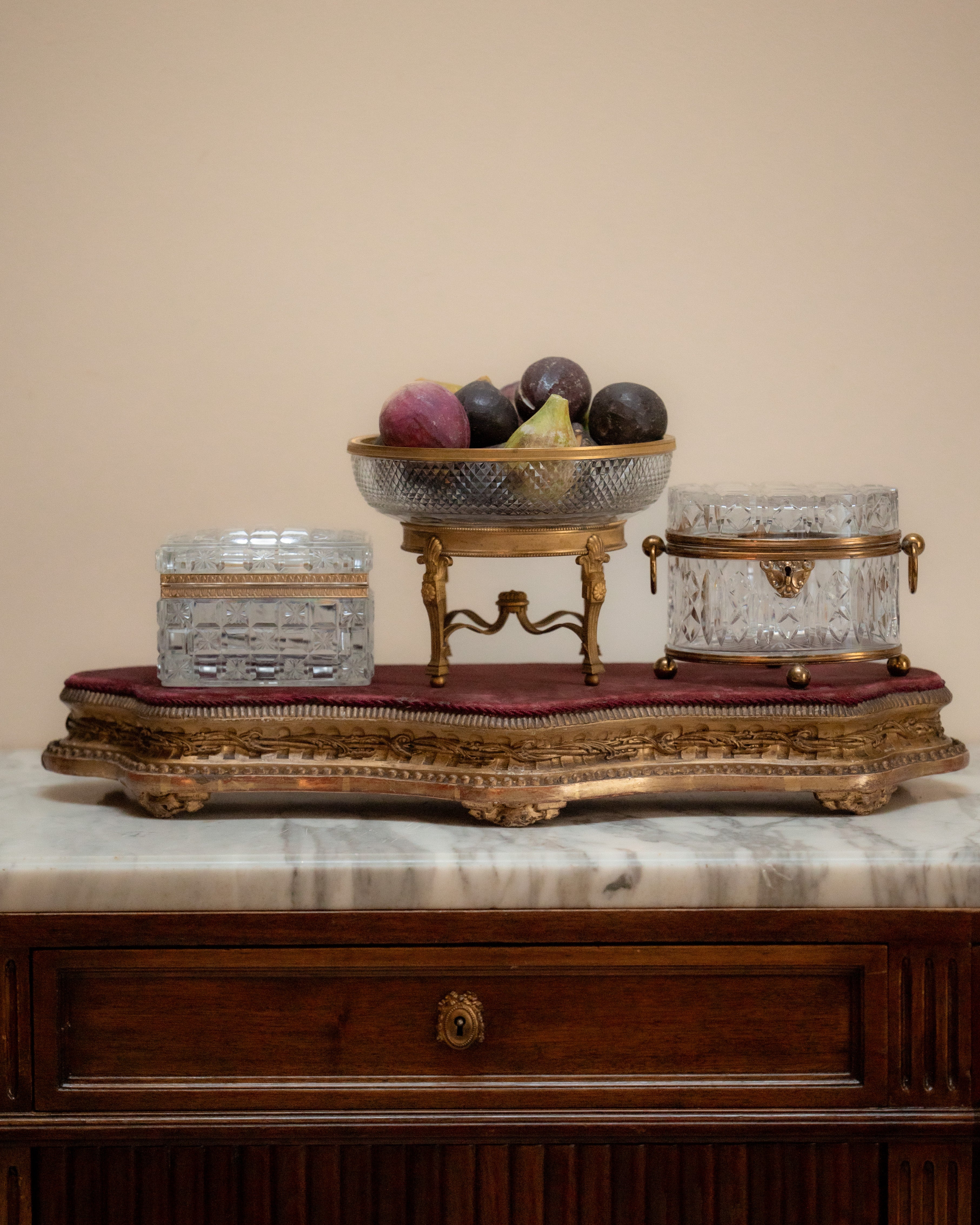 19th C. Ornate Gilt Wood Velvet Lined Plateau