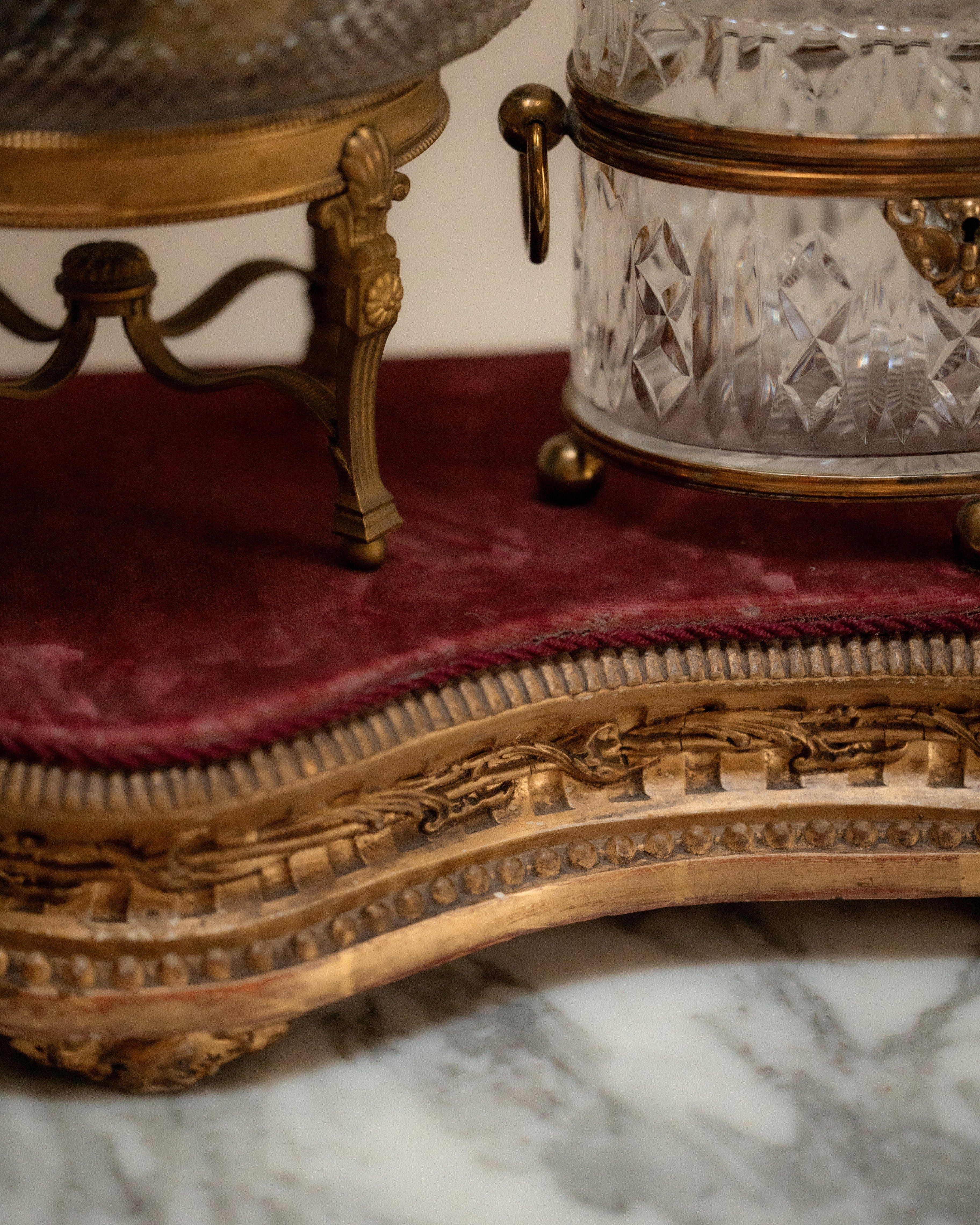 19th C. Ornate Gilt Wood Velvet Lined Plateau