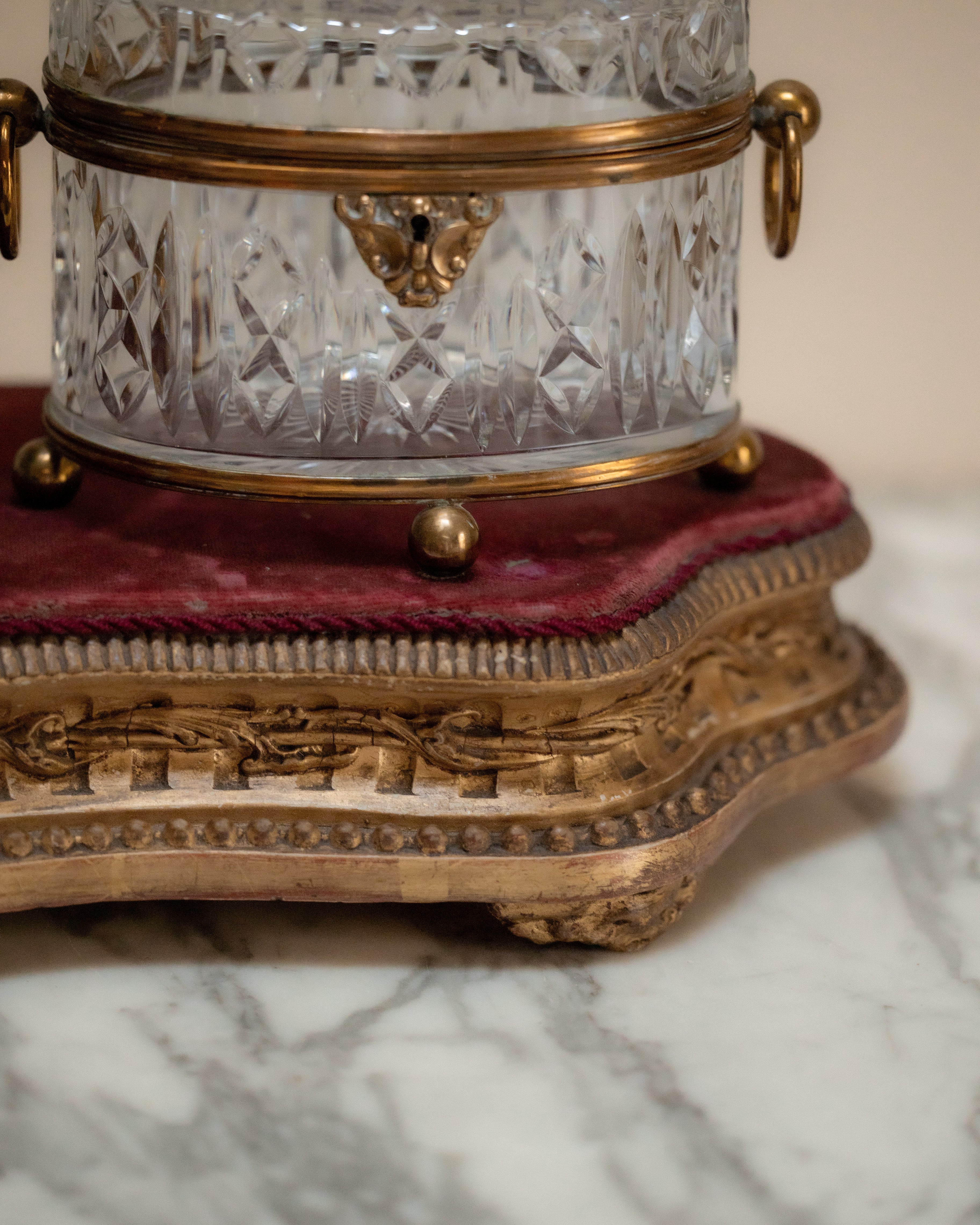 19th C. Ornate Gilt Wood Velvet Lined Plateau