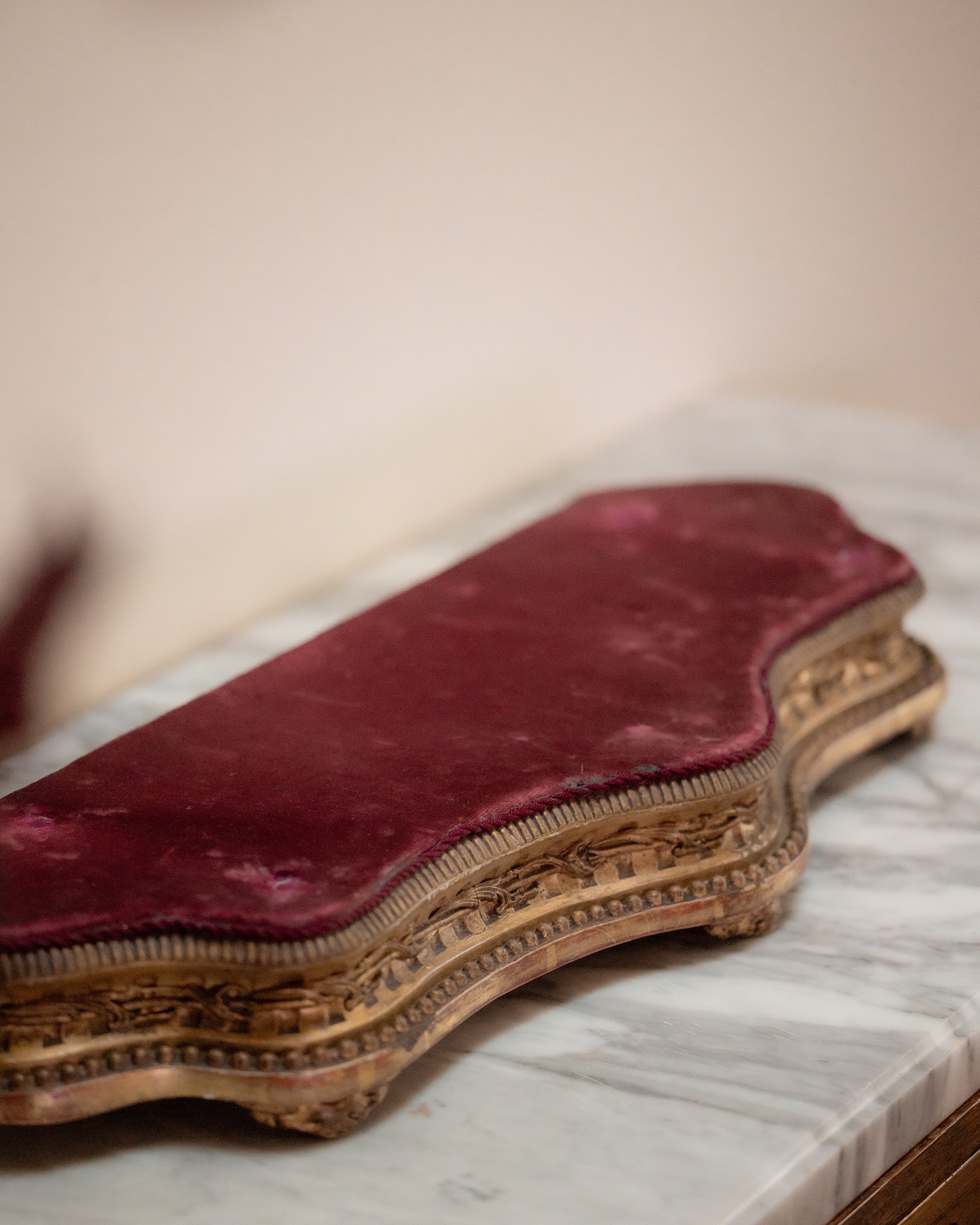 19th C. Ornate Gilt Wood Velvet Lined Plateau