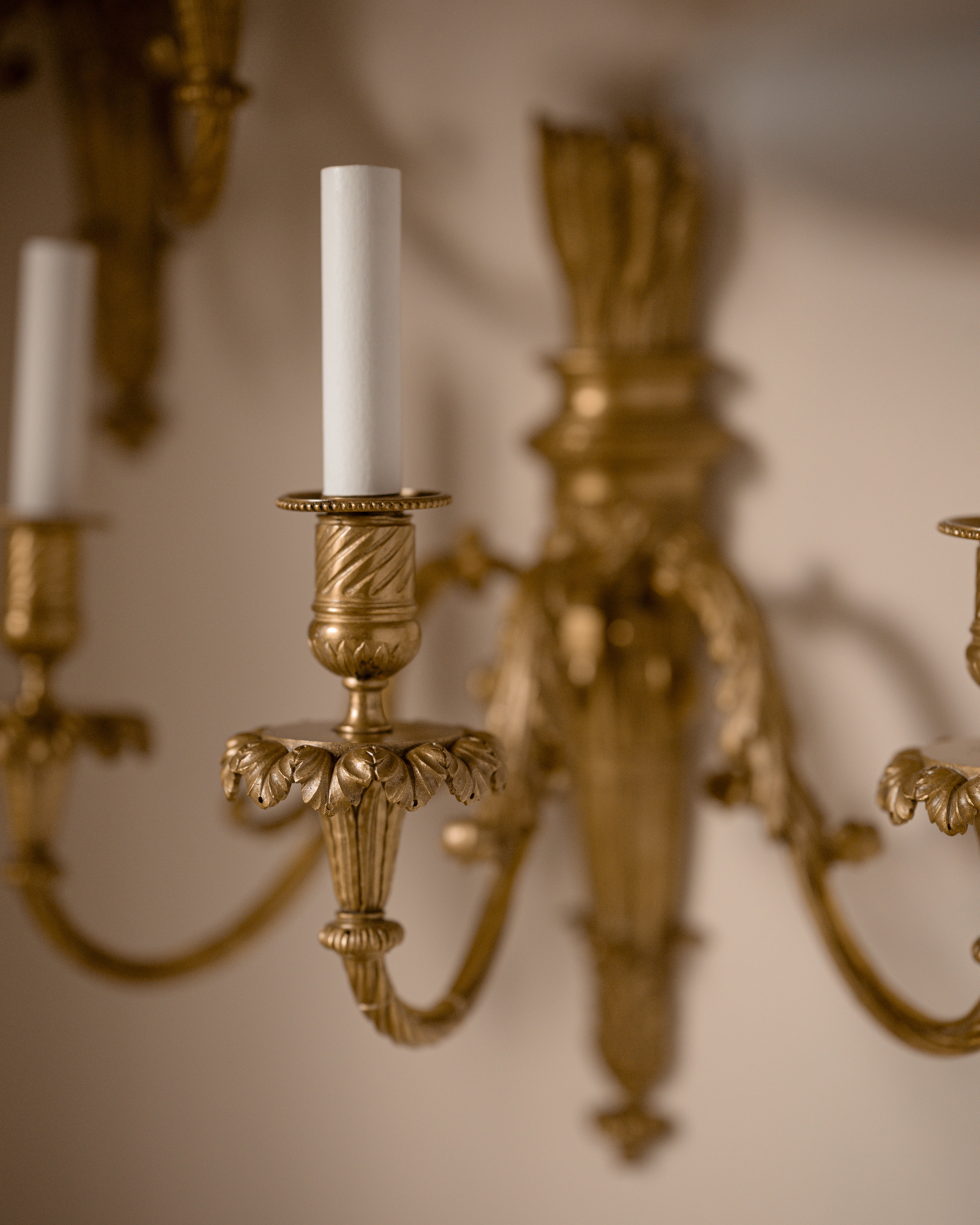 Pair of 19th C. French Gilt Bronze Three-Arm Candle Sconces