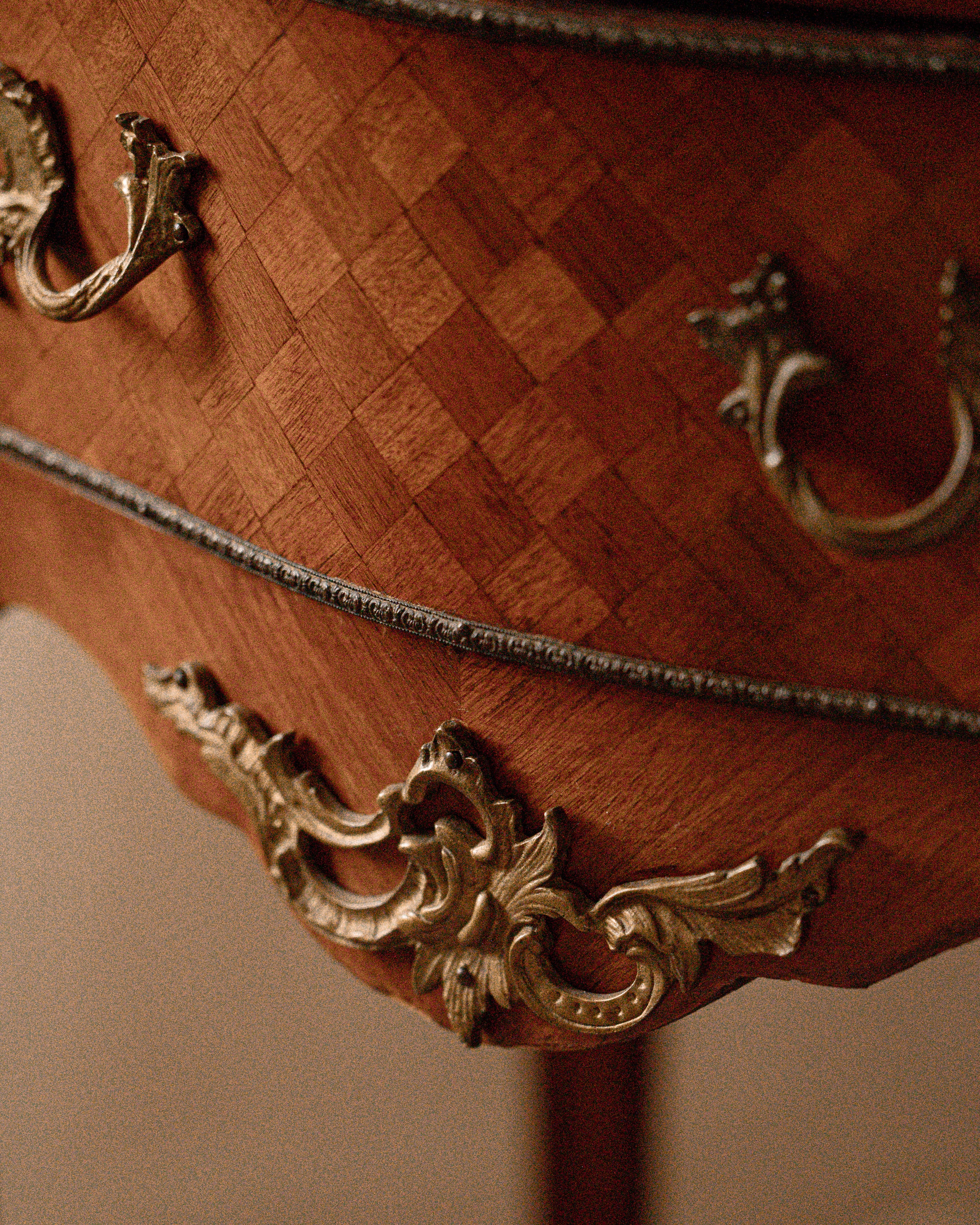 Pair of Antique French Louis XV Revival Marquetry Bedside Tables