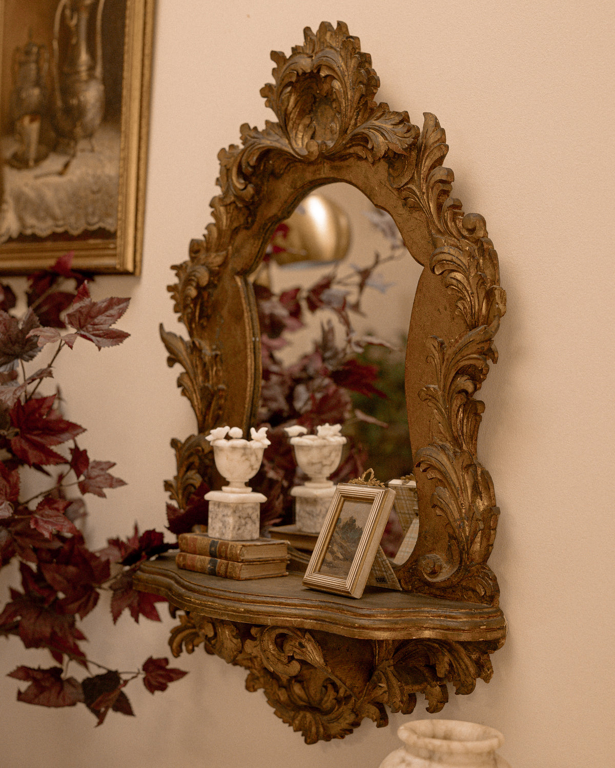 Italian Carved Giltwood Shelf Mirror