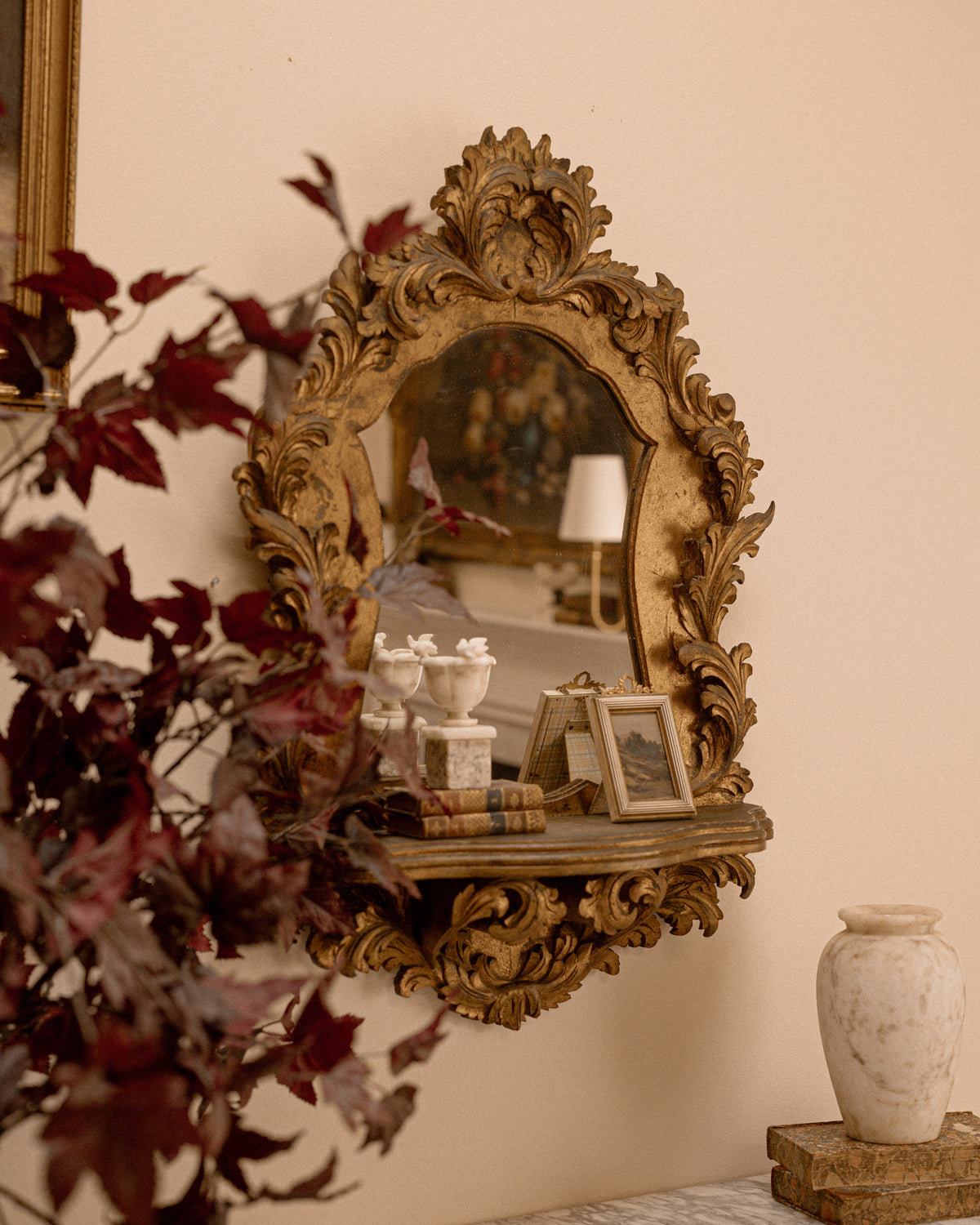 Italian Carved Giltwood Shelf Mirror