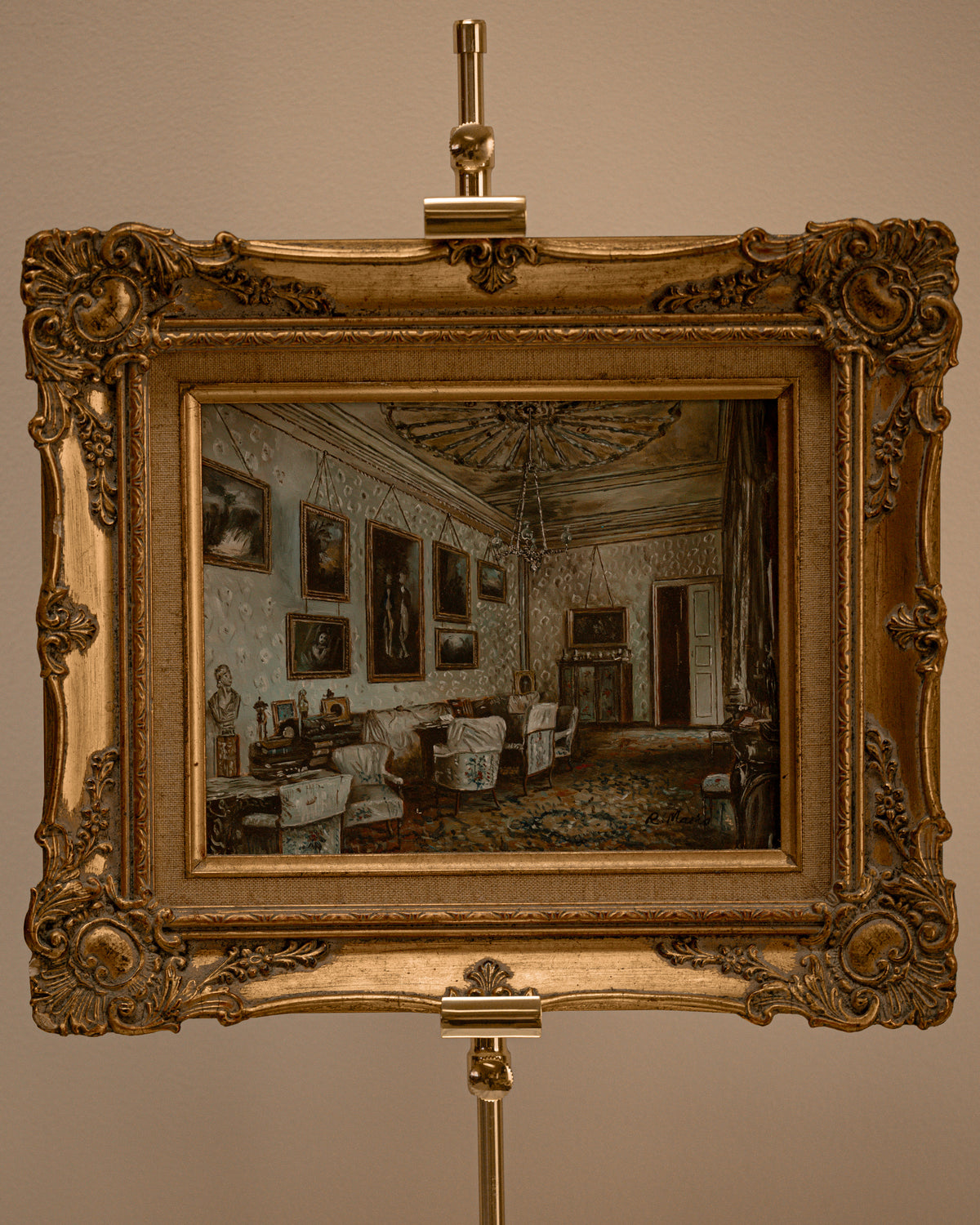 European Chateau Interior Still Life Painting