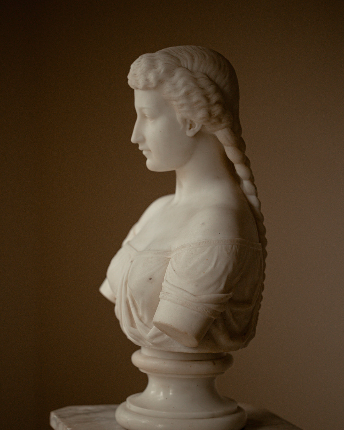 19th C. Marble Bust of Woman w/ Braids