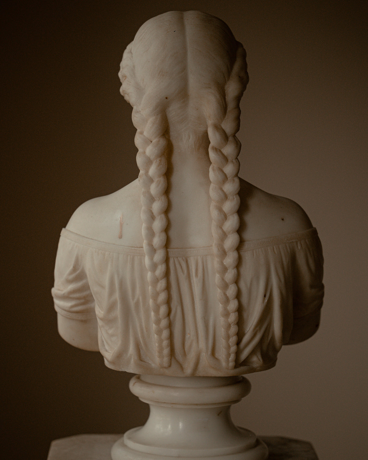 19th C. Marble Bust of Woman w/ Braids
